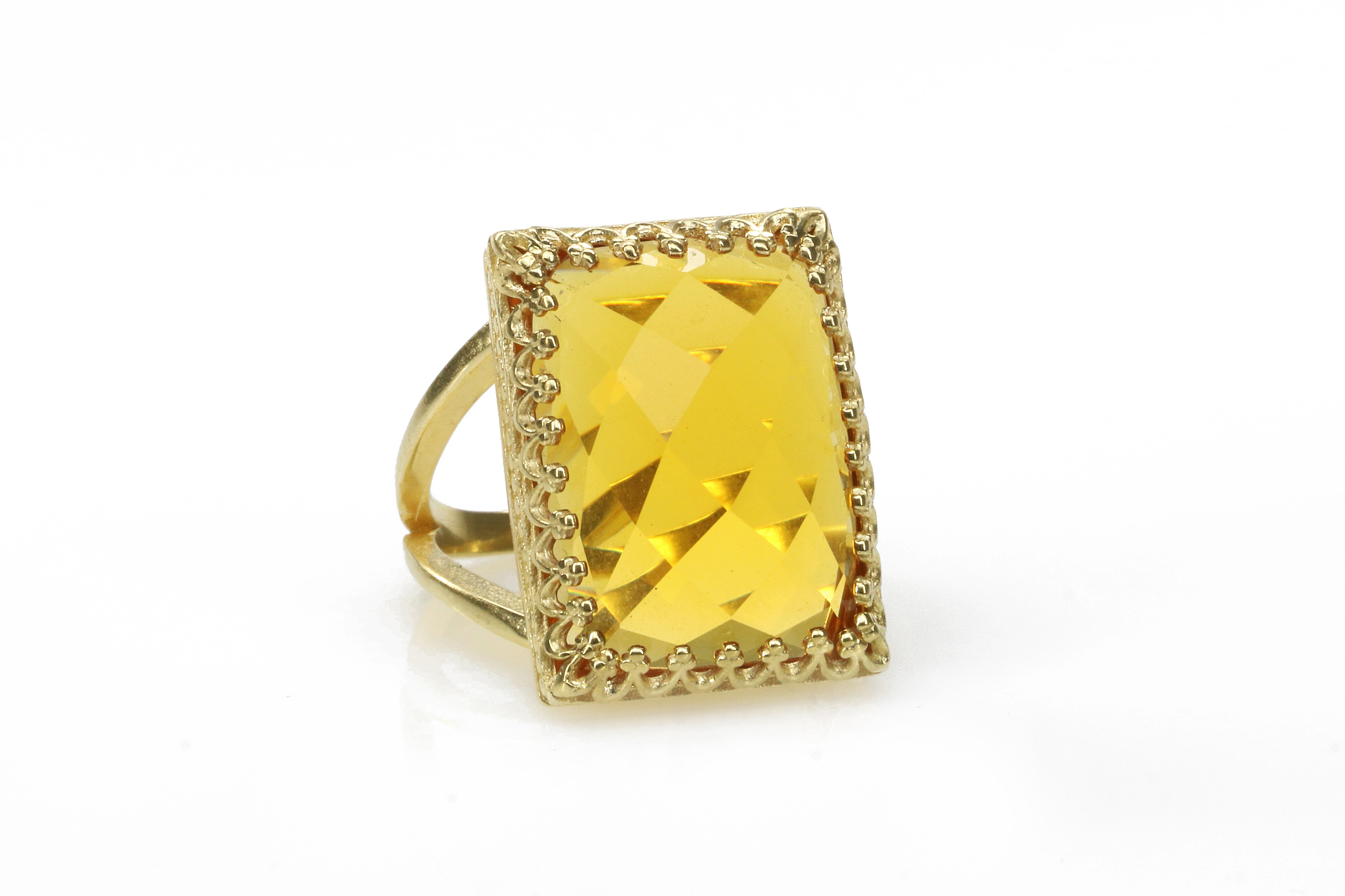 Rectangular Gold Citrine Ring Rings Anemone Jewelry