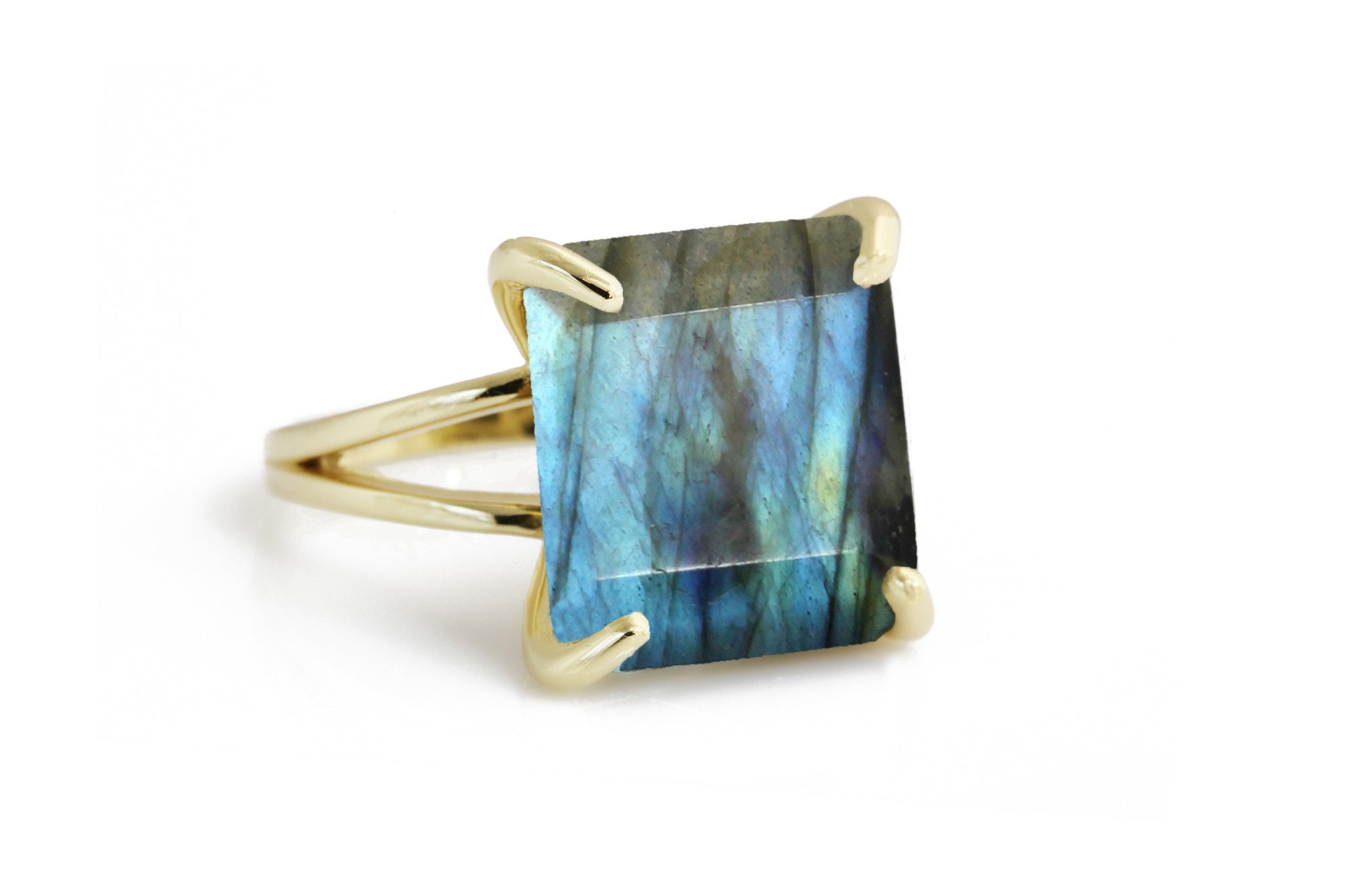 16x16mm Labradorite Ring in 14k Rose Gold Rings Anemone Jewelry