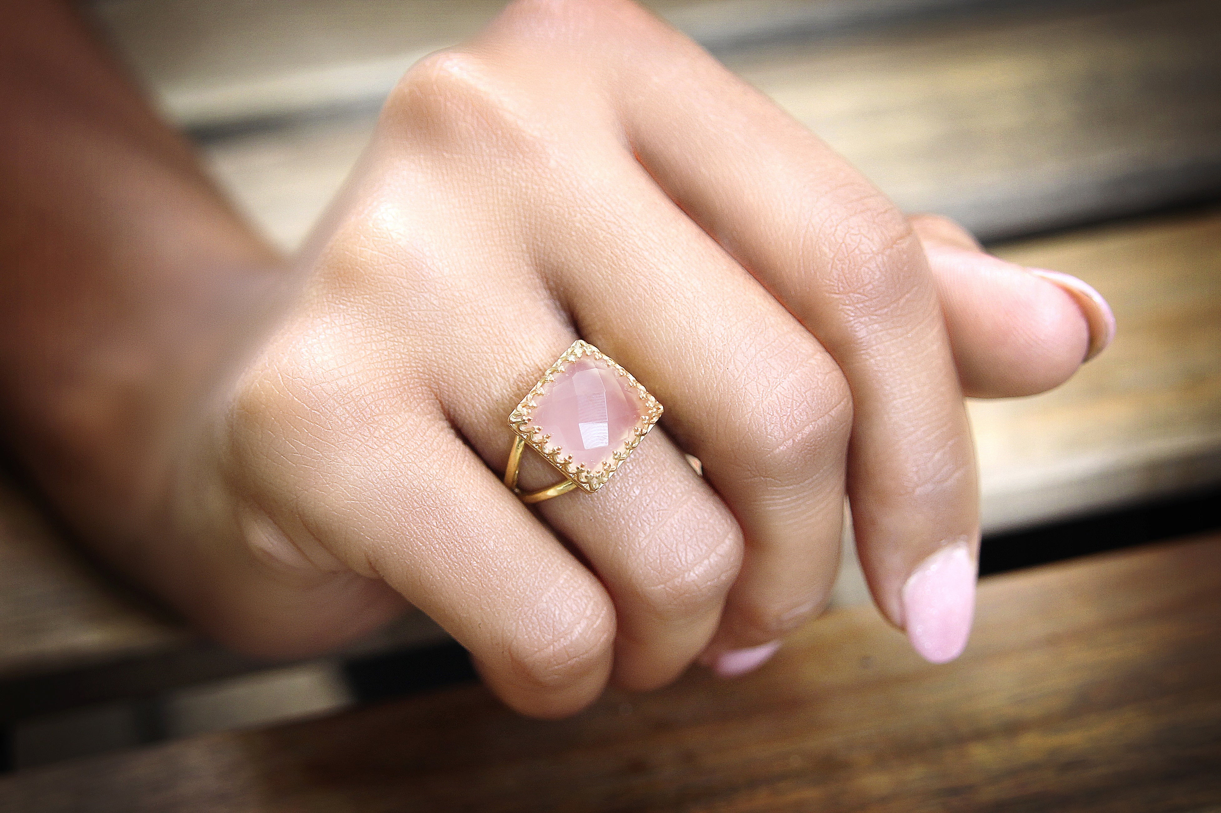 Square Rose Quartz in 14k Rose Gold Ring Rings Anemone Jewelry