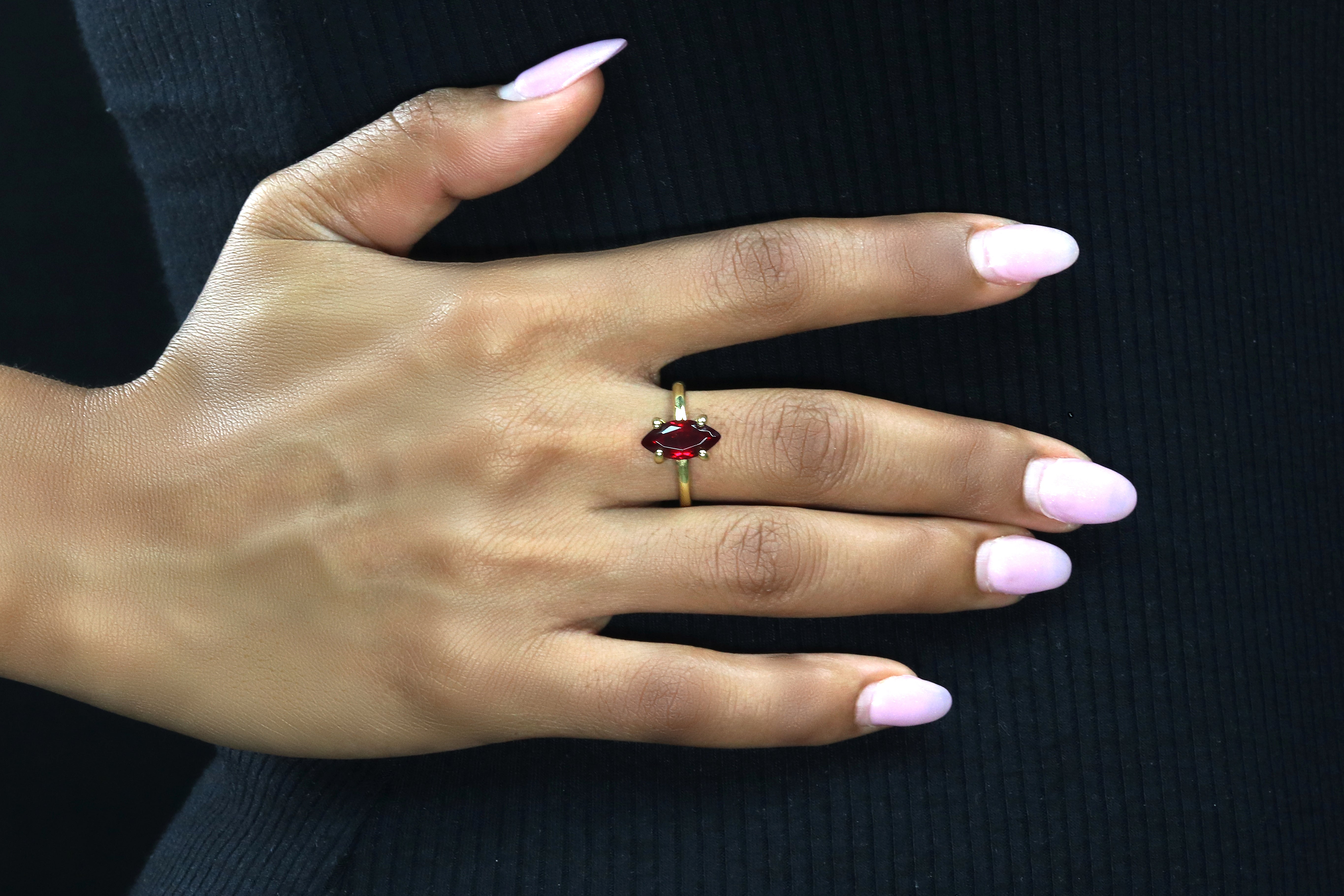 Marquise Deep Red Garnet Gold Ring Rings Anemone Unique