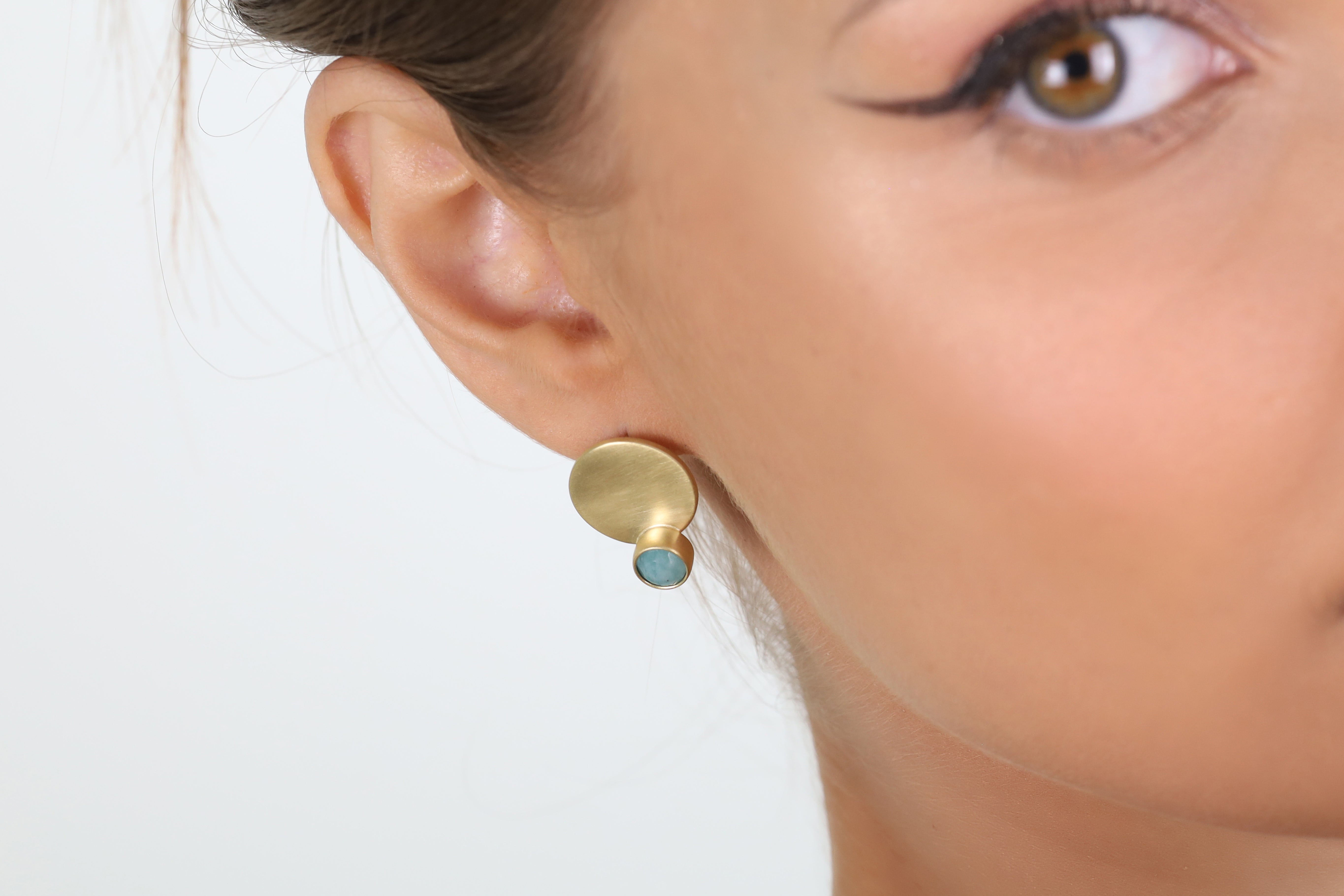 Gold Amazonite Bezel Set Gold Stud Earrings Earrings Anemone Limited