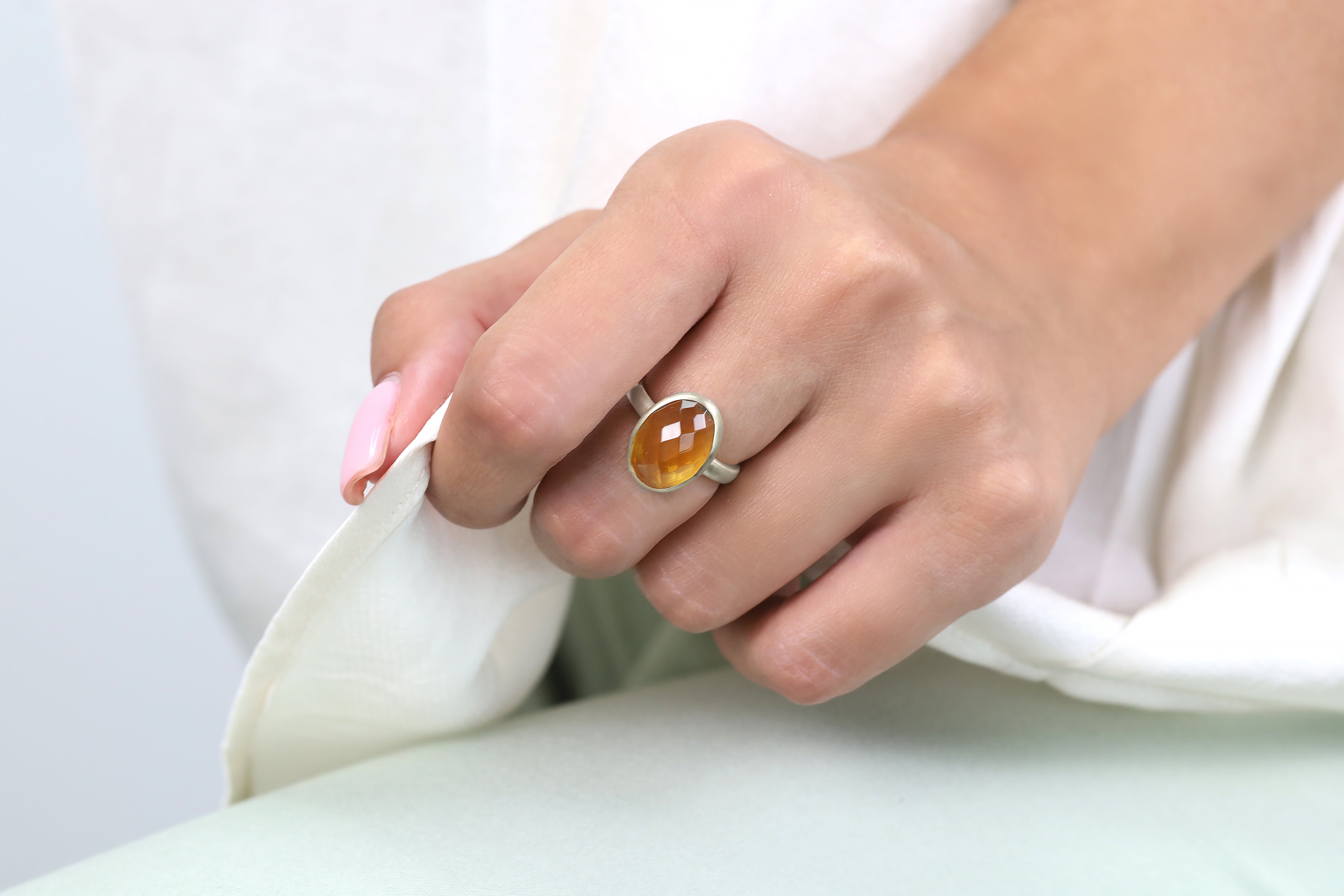 Elegant Gold Oval Citrine Bezel Ring Rings Anemone Limited