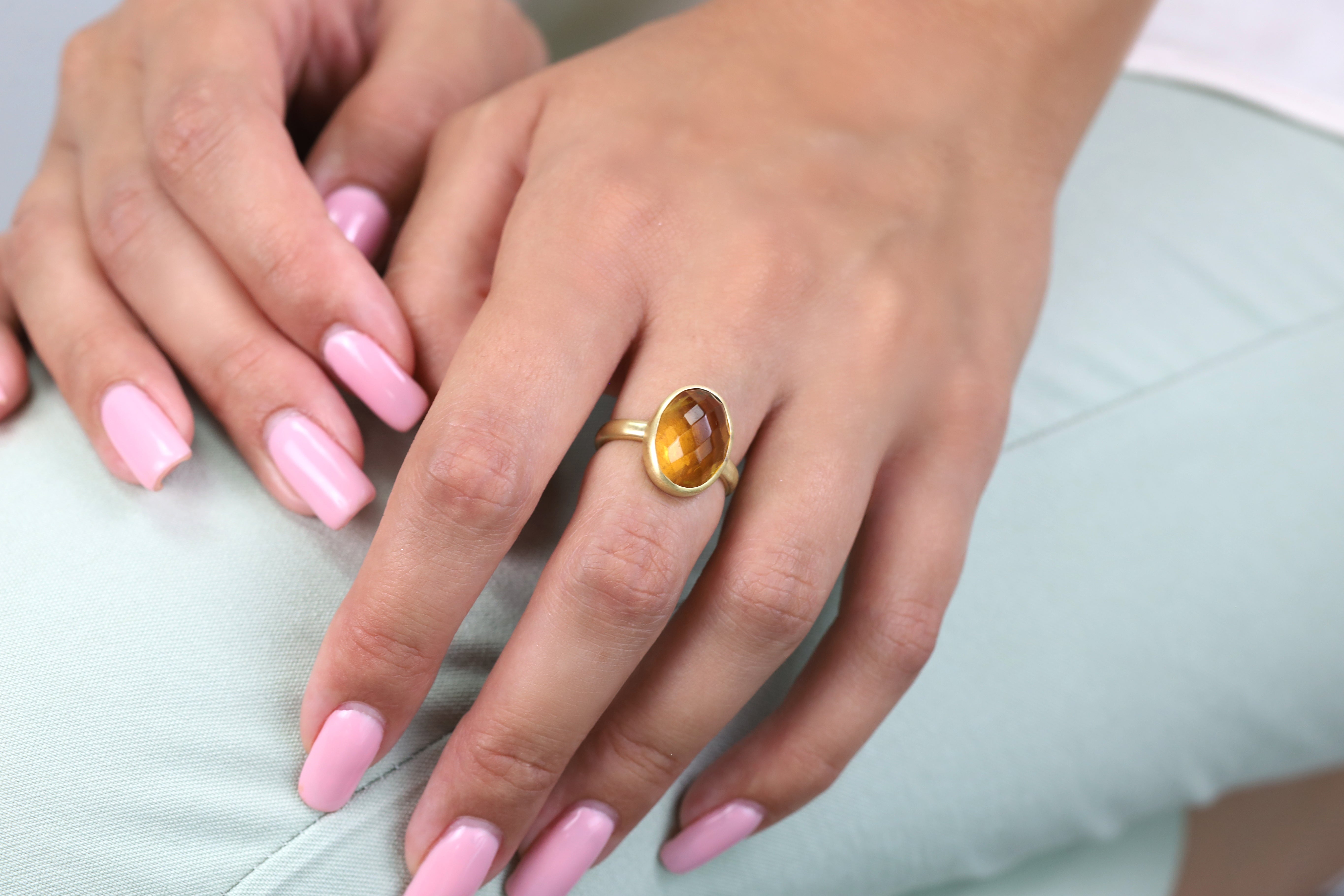 Elegant Gold Oval Citrine Bezel Ring Rings Anemone Limited