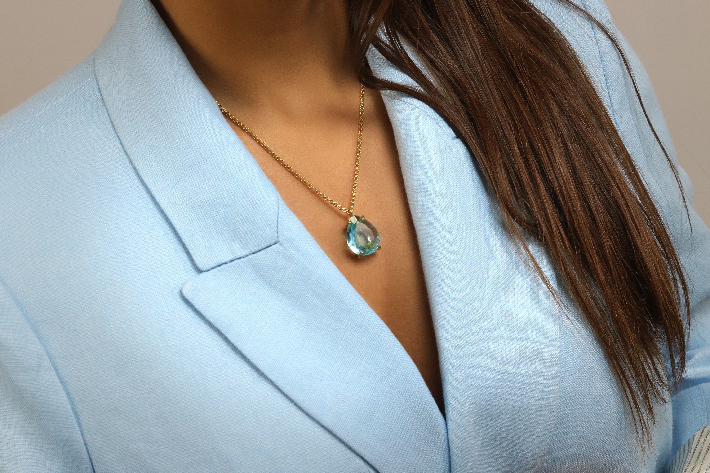 Custom Pear Blue Topaz Necklace in 14k Gold necklaces Anemone Jewelry