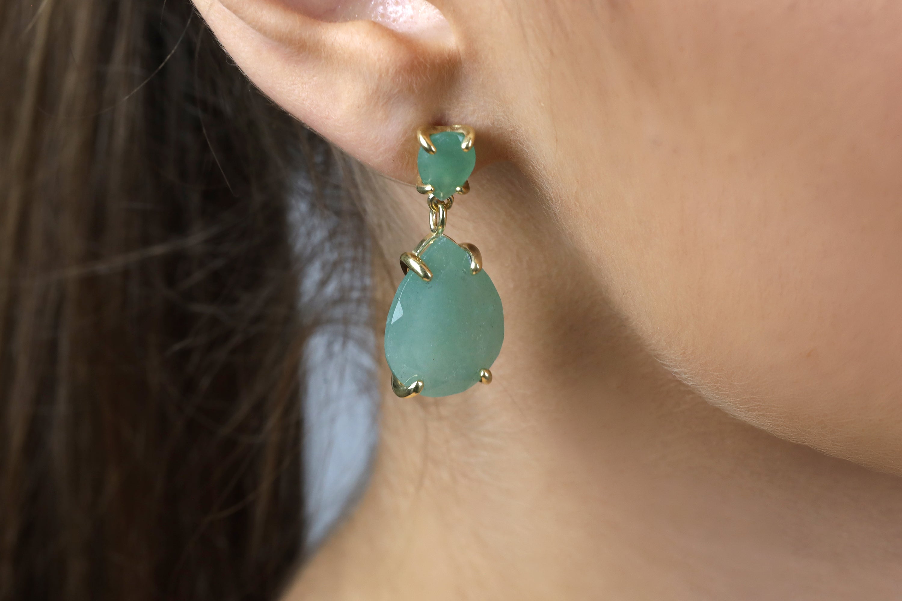 14k Gold Green Aventurine Multi Stone Earrings Earrings Anemone Jewelry