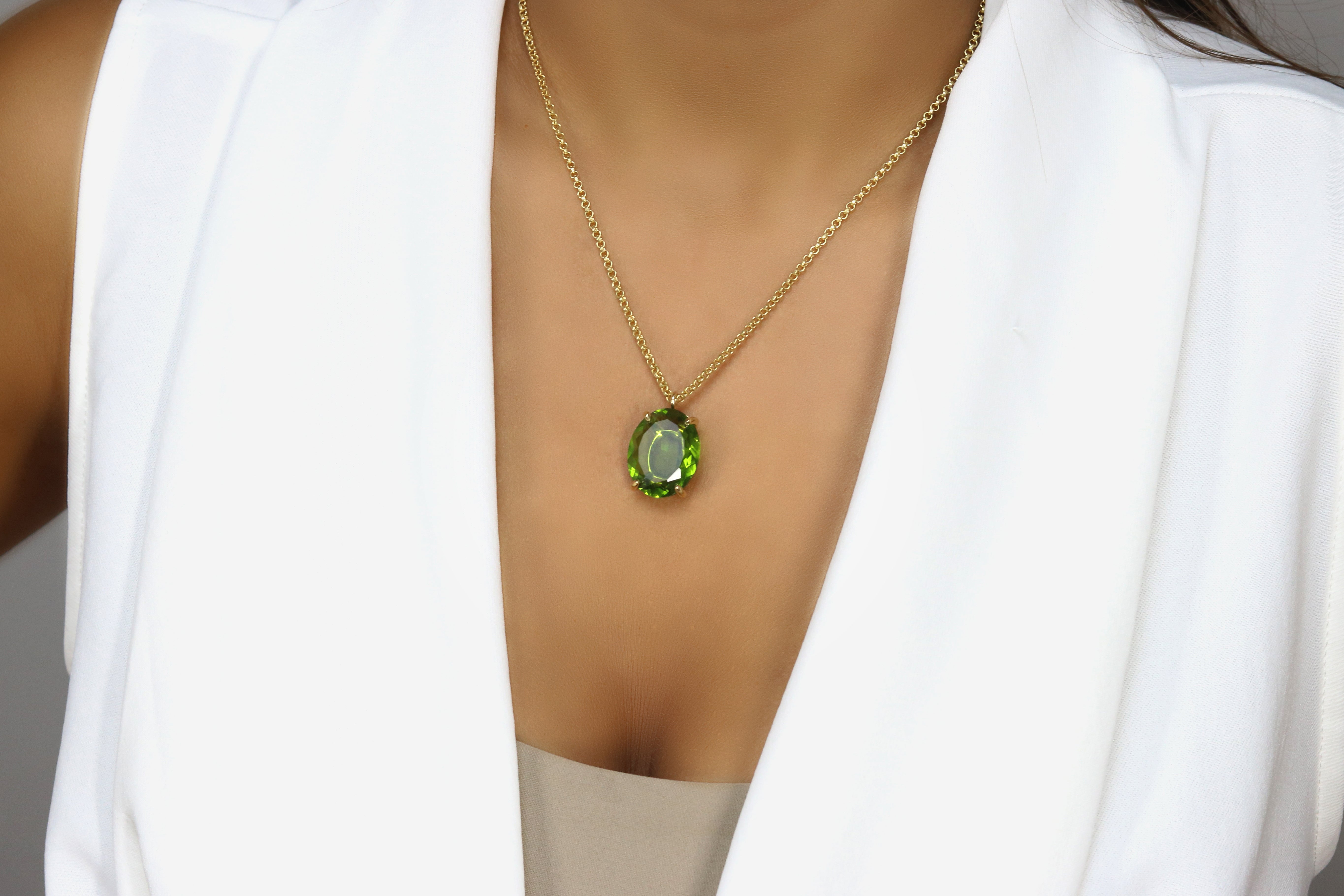 14k Gold Handmade Peridot Jewelry Gold Necklace necklaces Anemone Jewelry