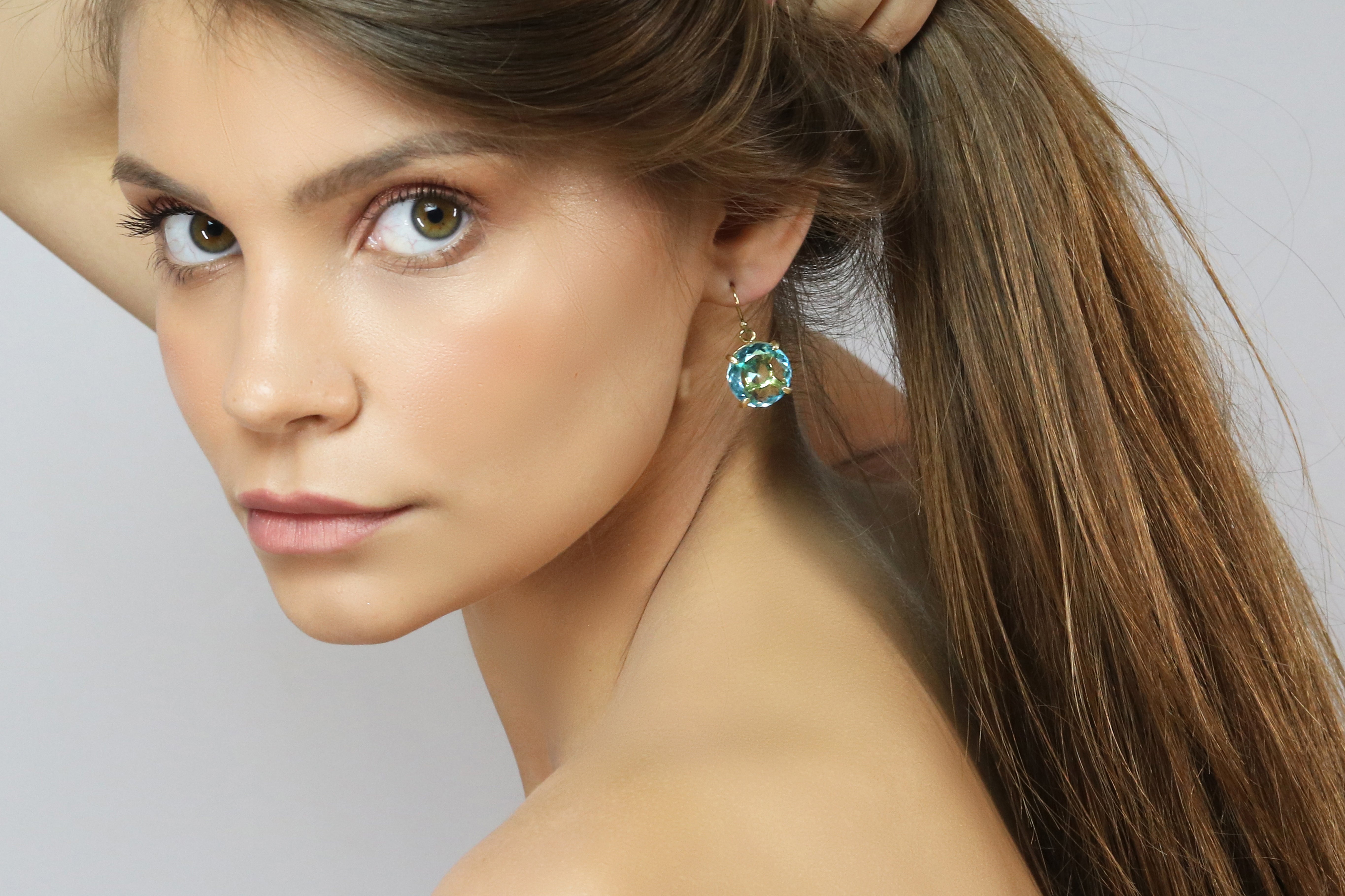 Round Blue Topaz Gold Dangling Earrings Earrings Anemone Jewelry