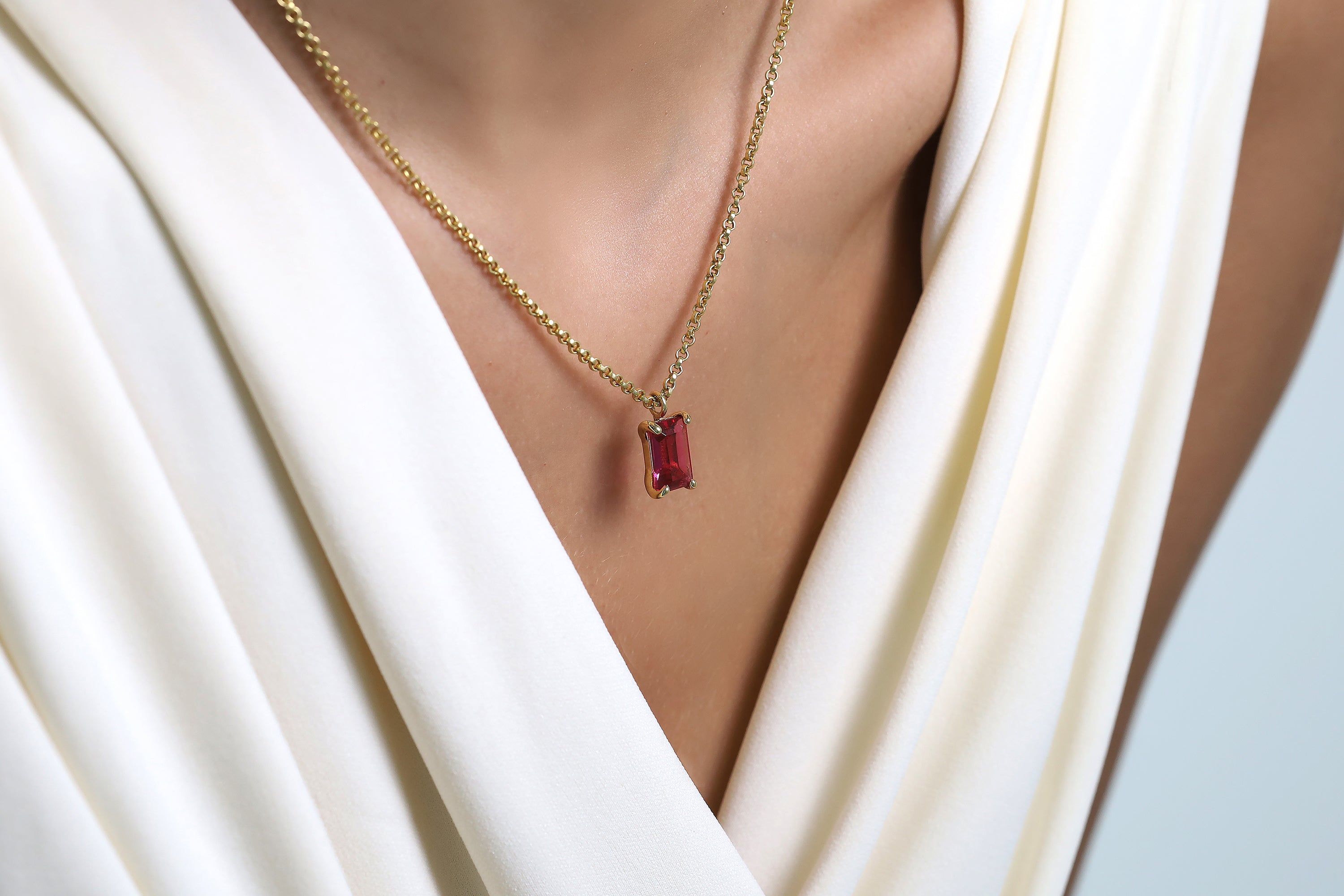 Pink Tourmaline Rectangle Pendant Gold Necklace necklaces Anemone Unique