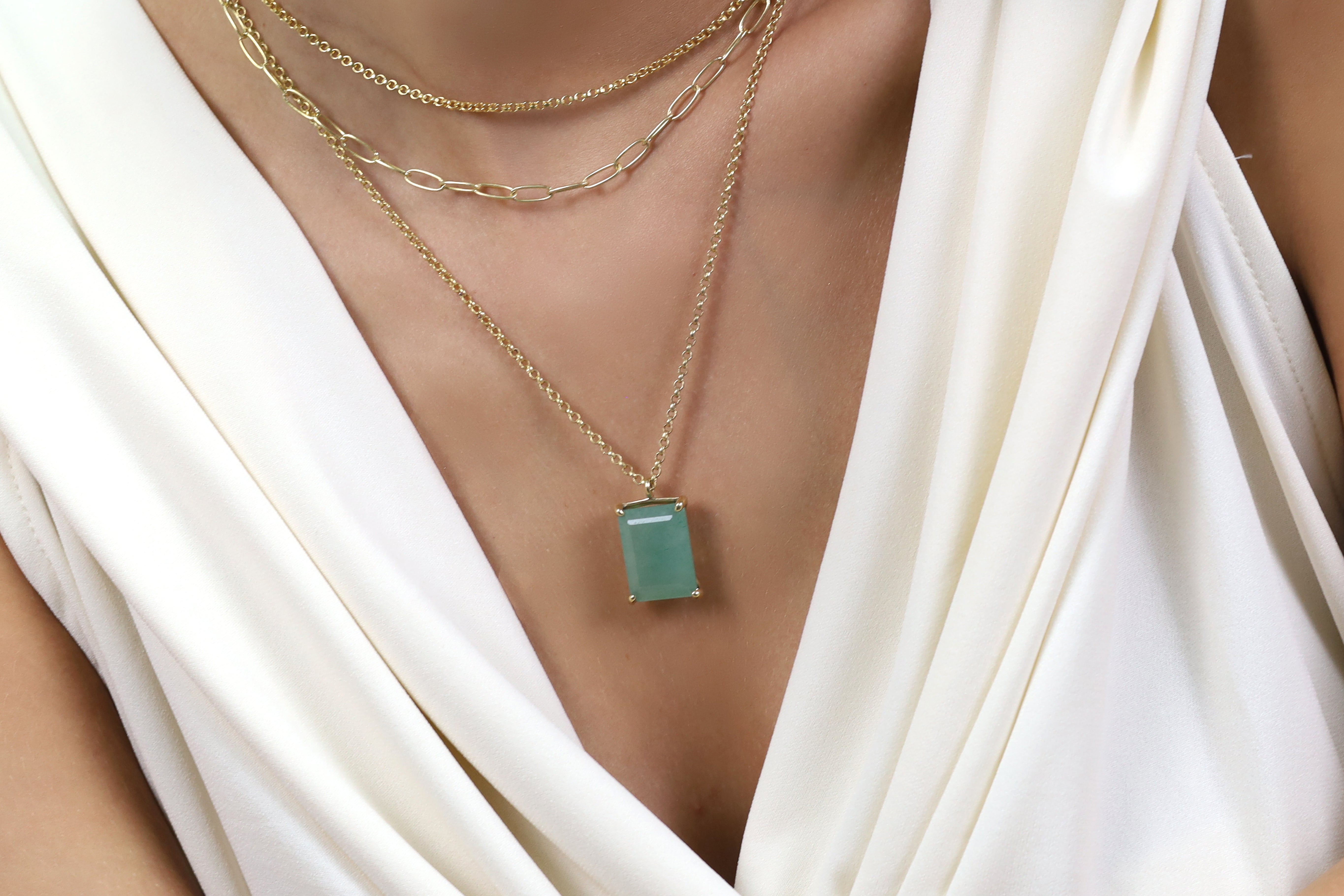 Green Aventurine Rectangle Pendant Gold Necklace necklaces Anemone Jewelry