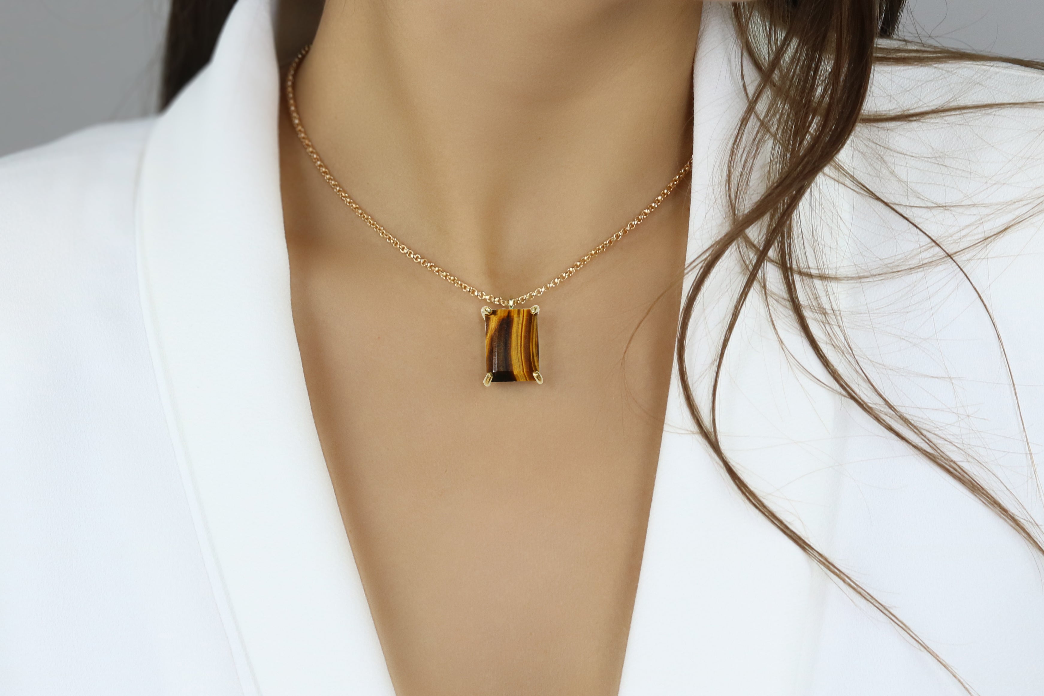 Handmade Rectangle Tiger Eye Necklace necklaces Anemone Jewelry