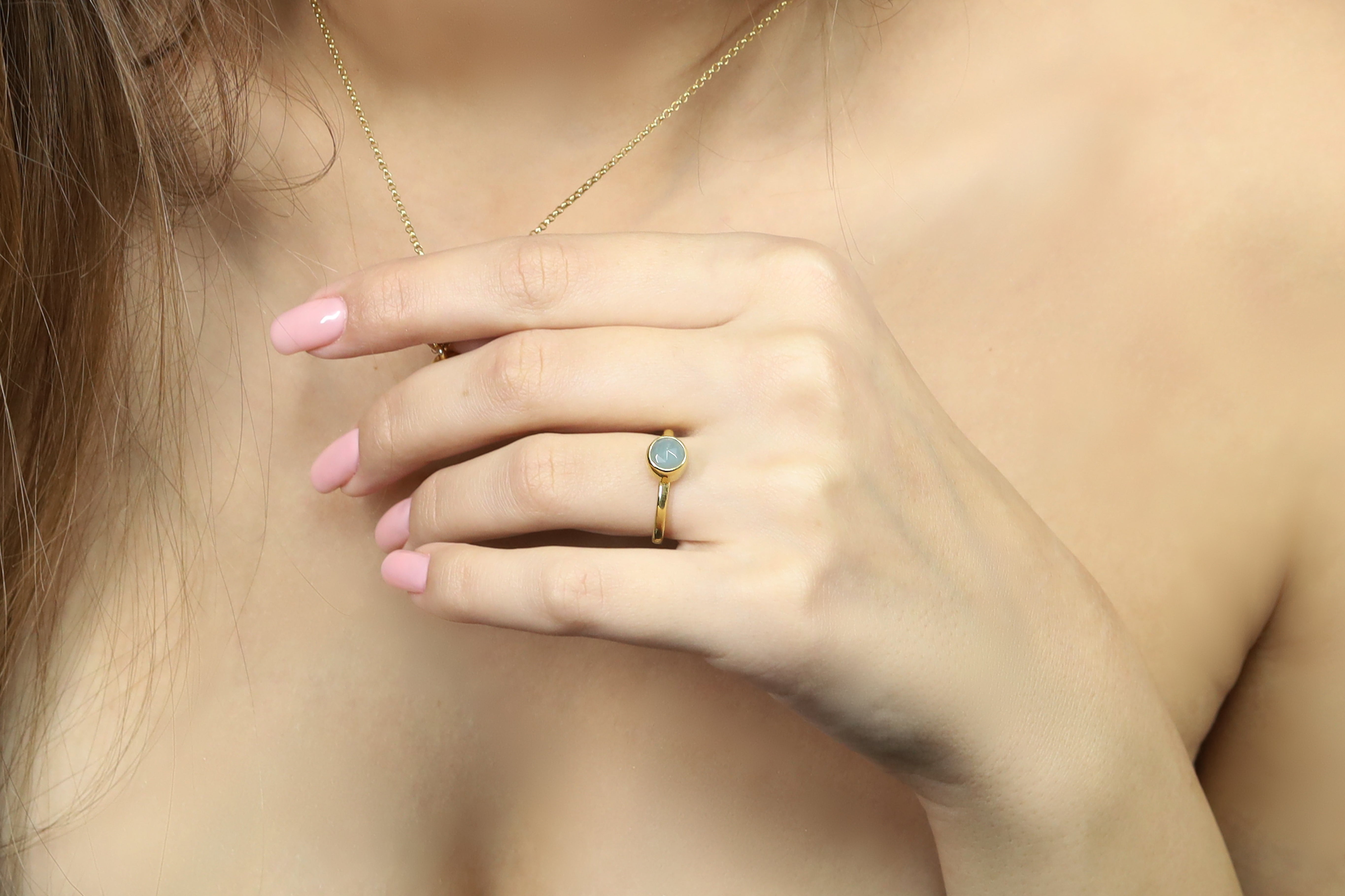 Stackable Aquamarine Bezel Set Gold Ring Rings Anemone Limited