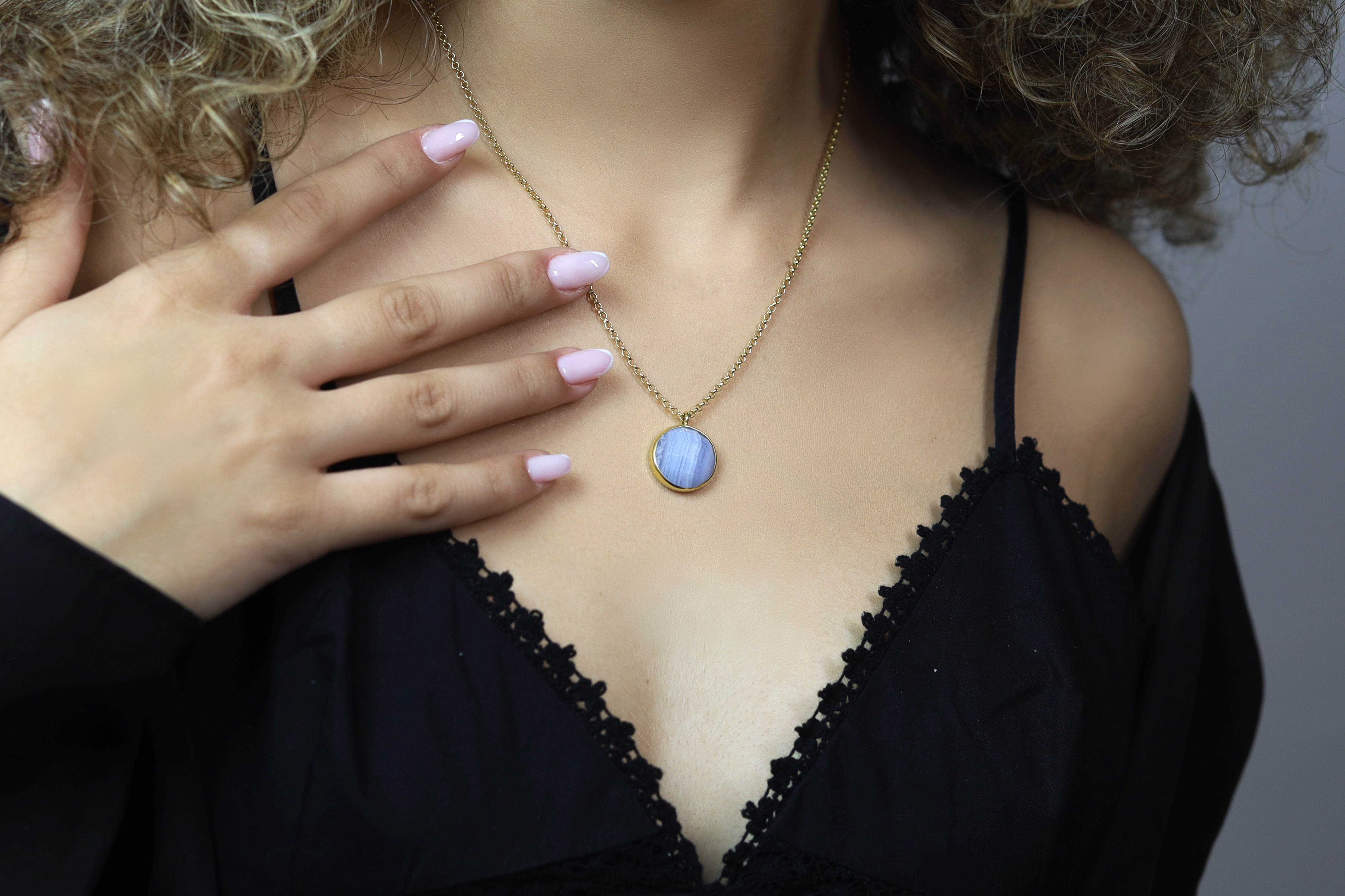 Gold Extra Long Lace Agate Bezel Pendant Necklace necklaces Anemone Limited