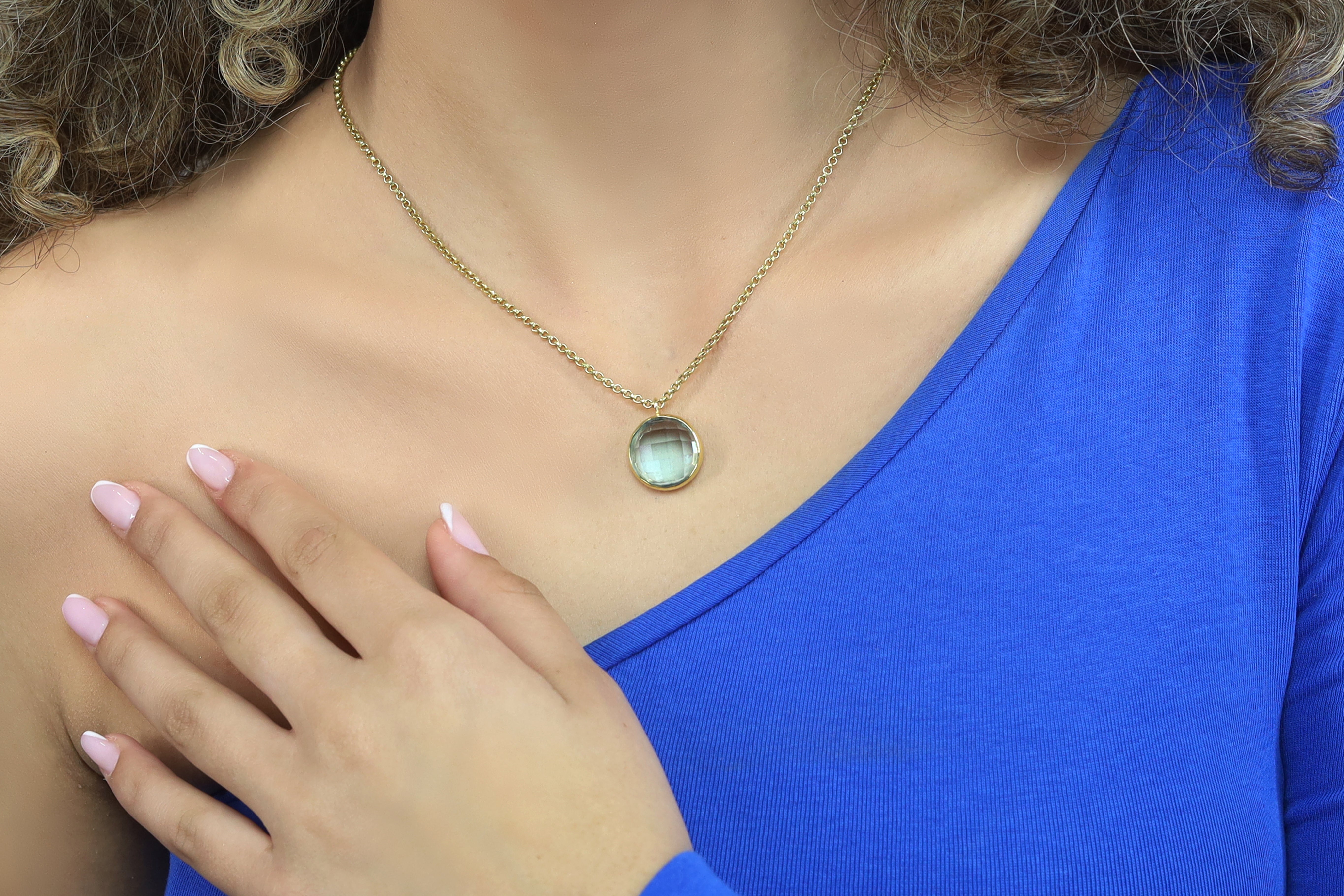 Blue Topaz Round Bezel Pendant Necklace in Gold necklaces Anemone Limited