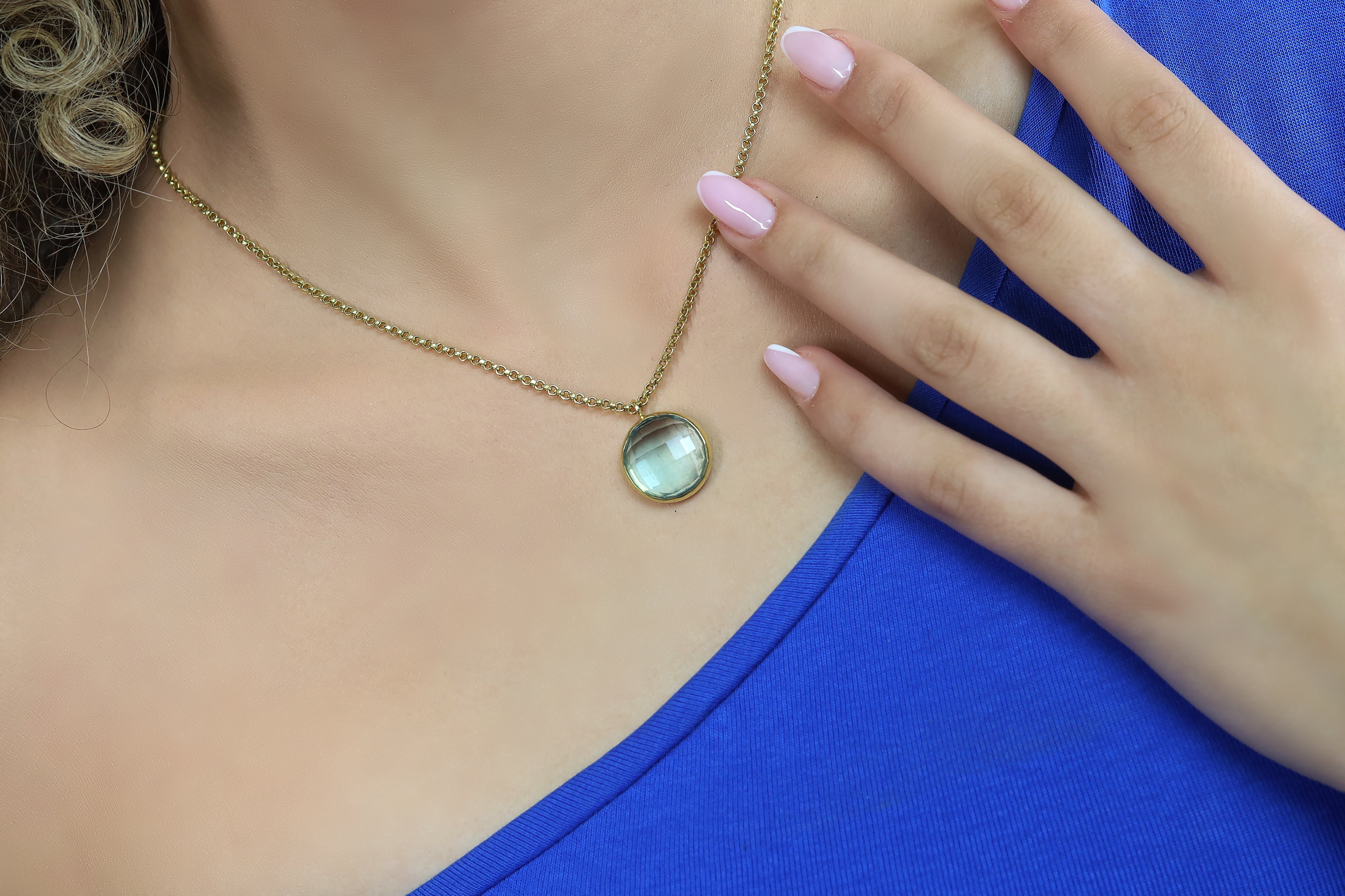 Blue Topaz Round Bezel Pendant Necklace in Gold necklaces Anemone Limited