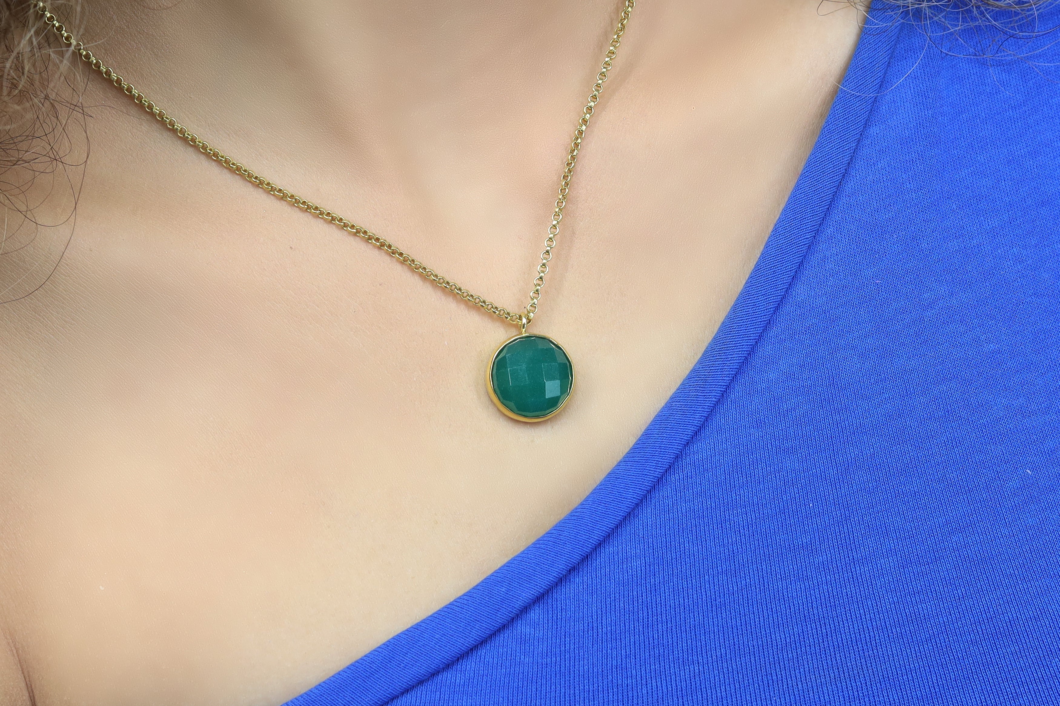 Green Onyx Pendant 14k Gold Long Necklace necklaces Anemone Limited