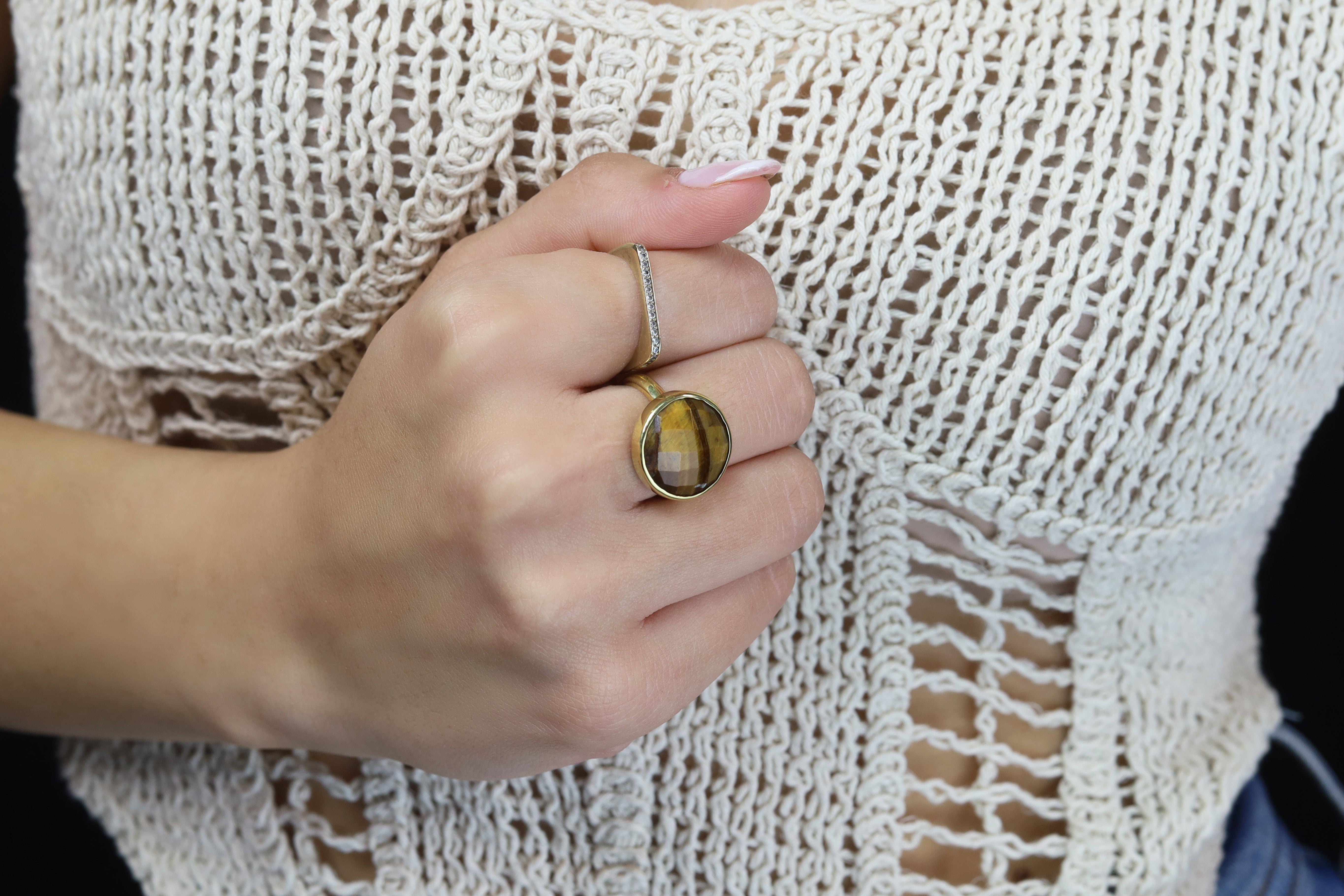 Tiger Eye Gold Statement Ring in 14k Gold Rings Anemone Limited