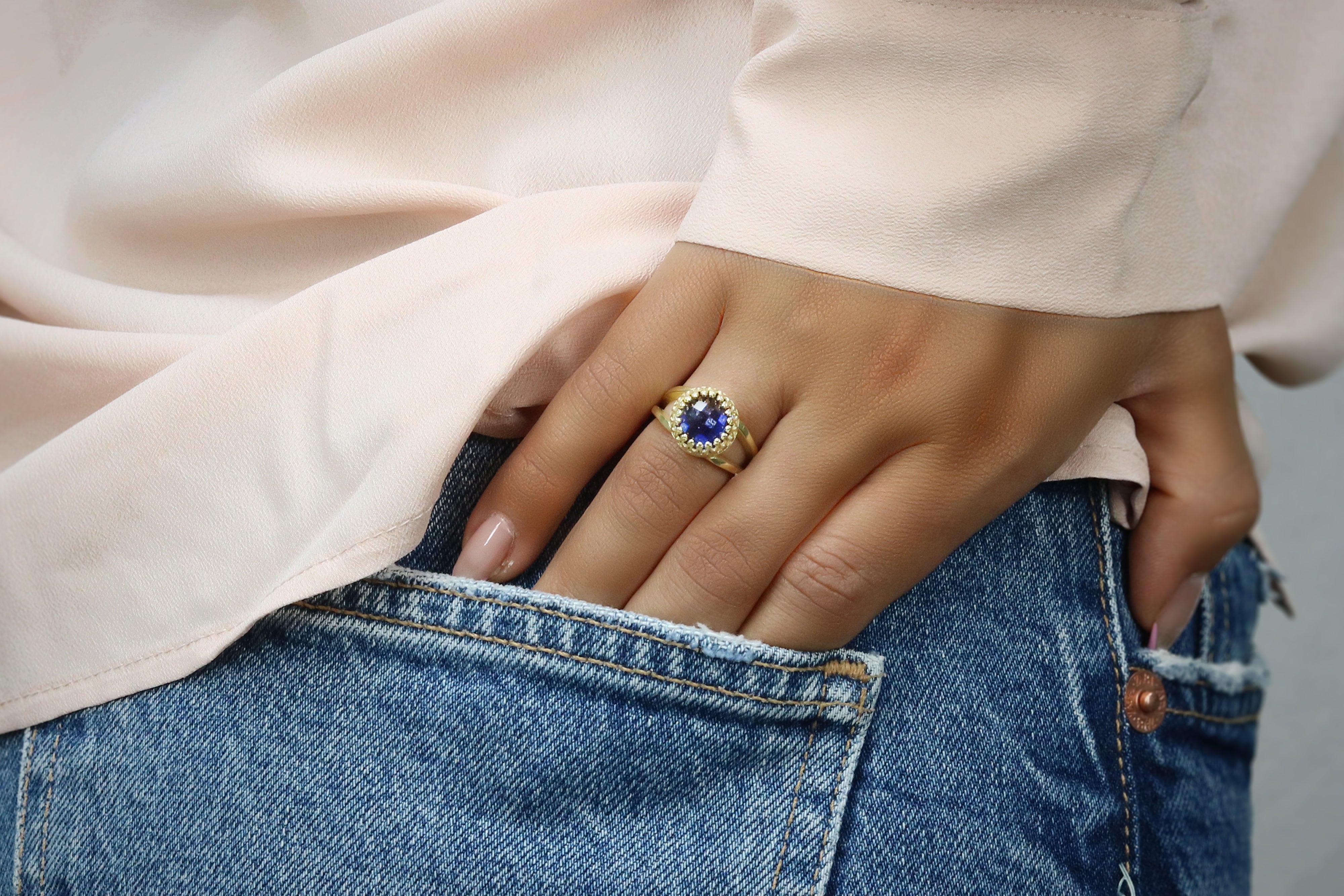 Round Blue Sapphire Ring in Sterling Silver Rings Anemone Jewelry