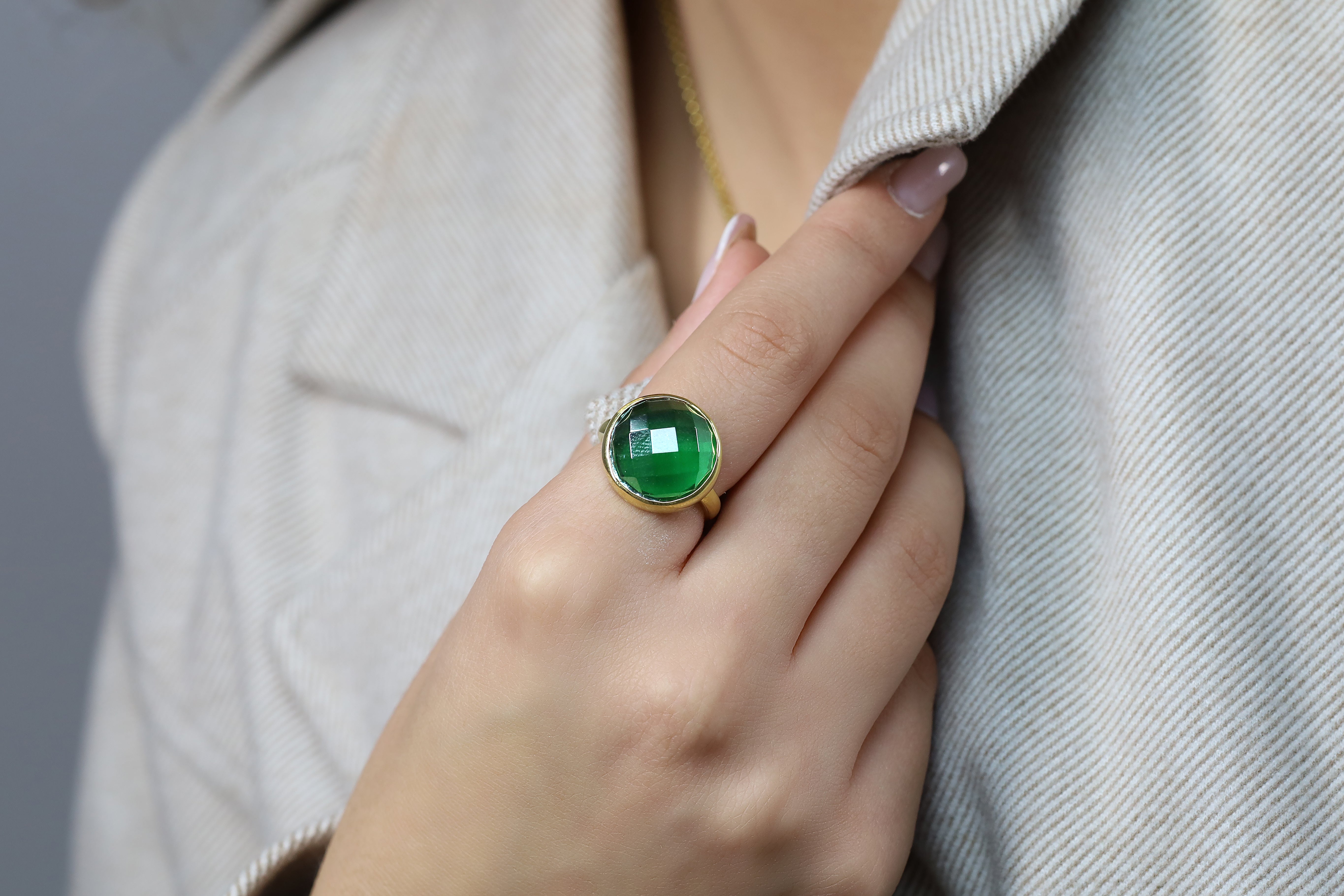 Statement Emerald Gemstone 925 Silver Bezel Set Ring Rings Anemone Limited