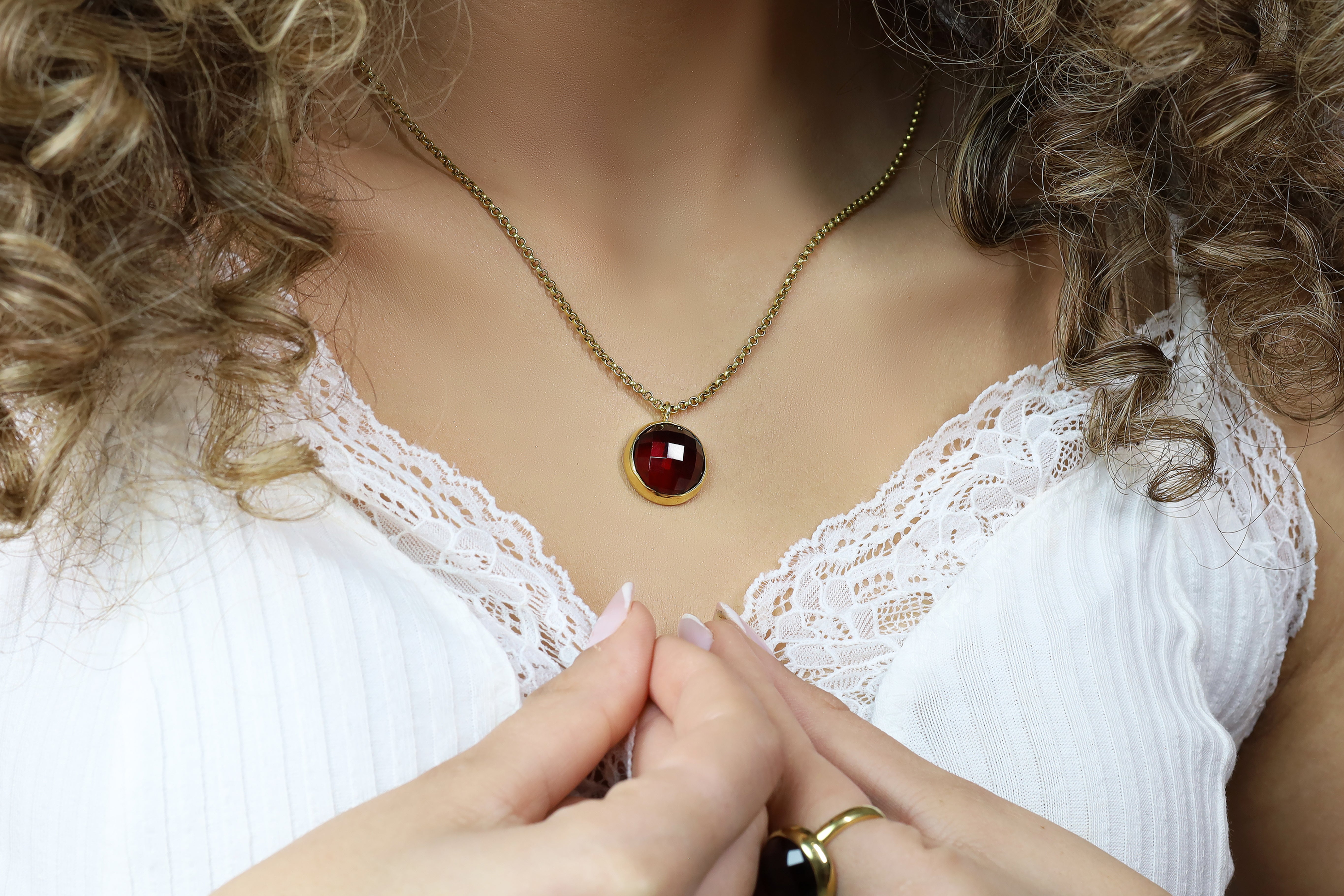 Garnet Pendant Necklace in 925 Sterling Silver necklaces Anemone Limited