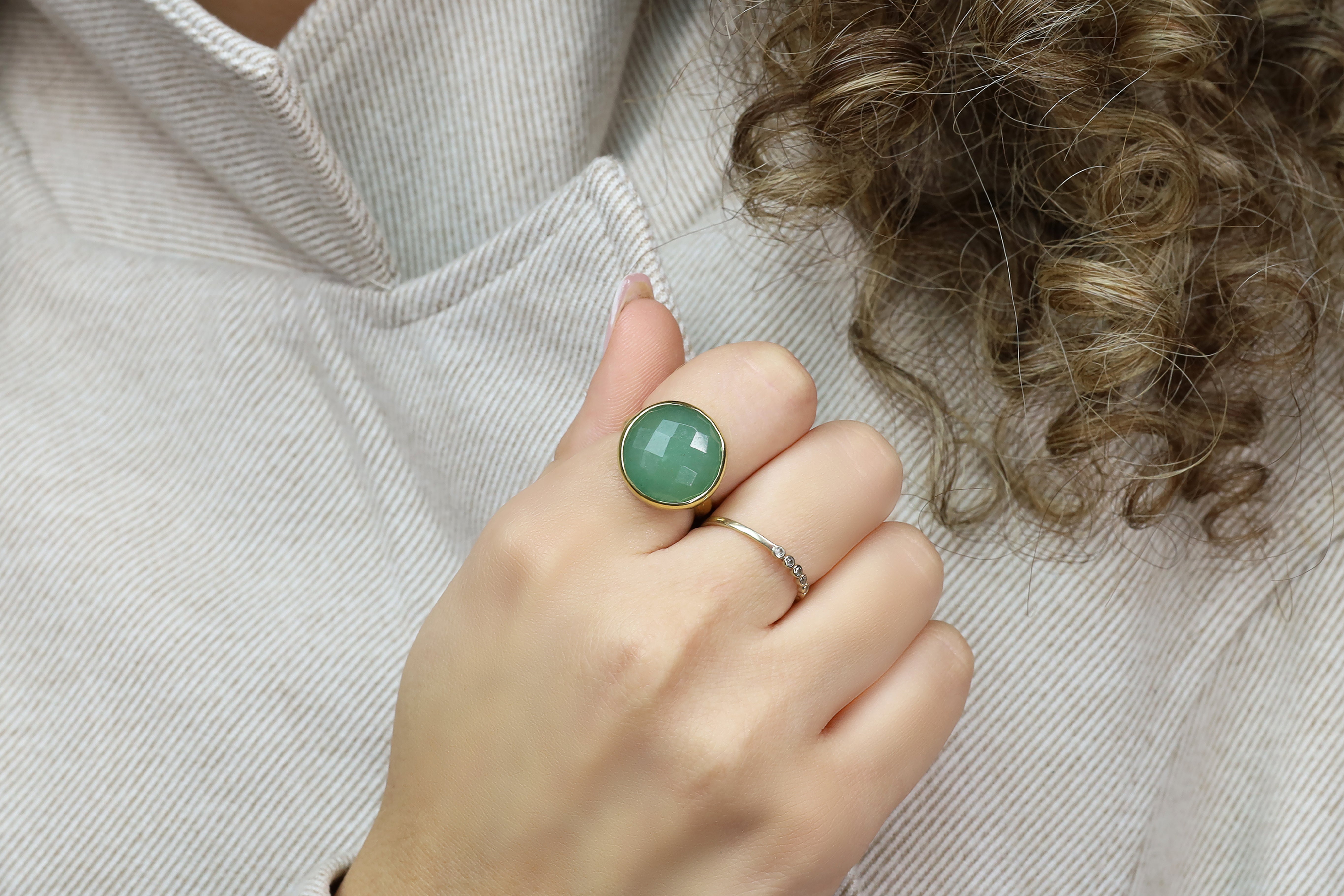 Large Bezel Set Aventurine Statement Ring in Gold Rings Anemone Limited
