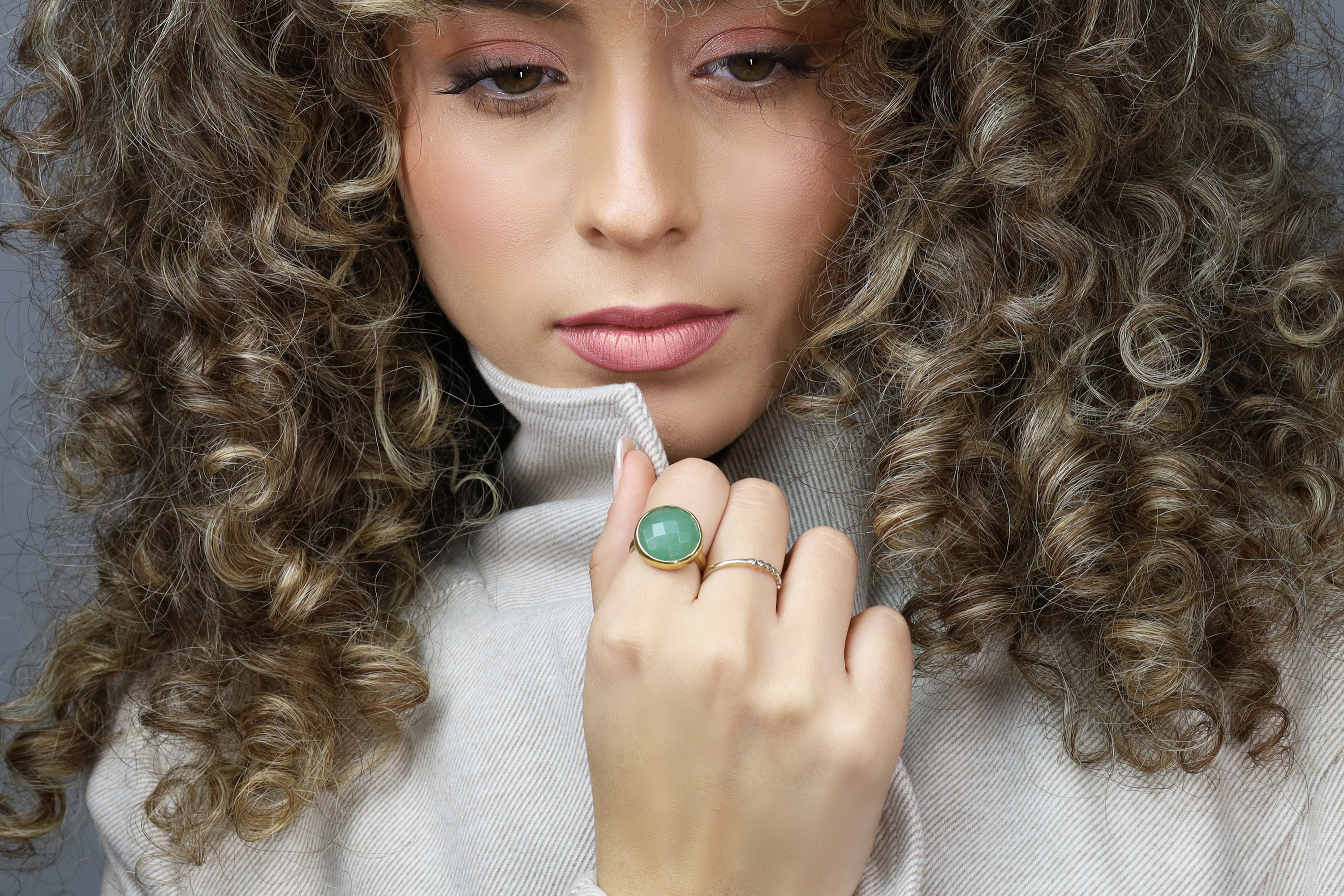 Large Bezel Set Aventurine Statement Ring in Gold Rings Anemone Limited