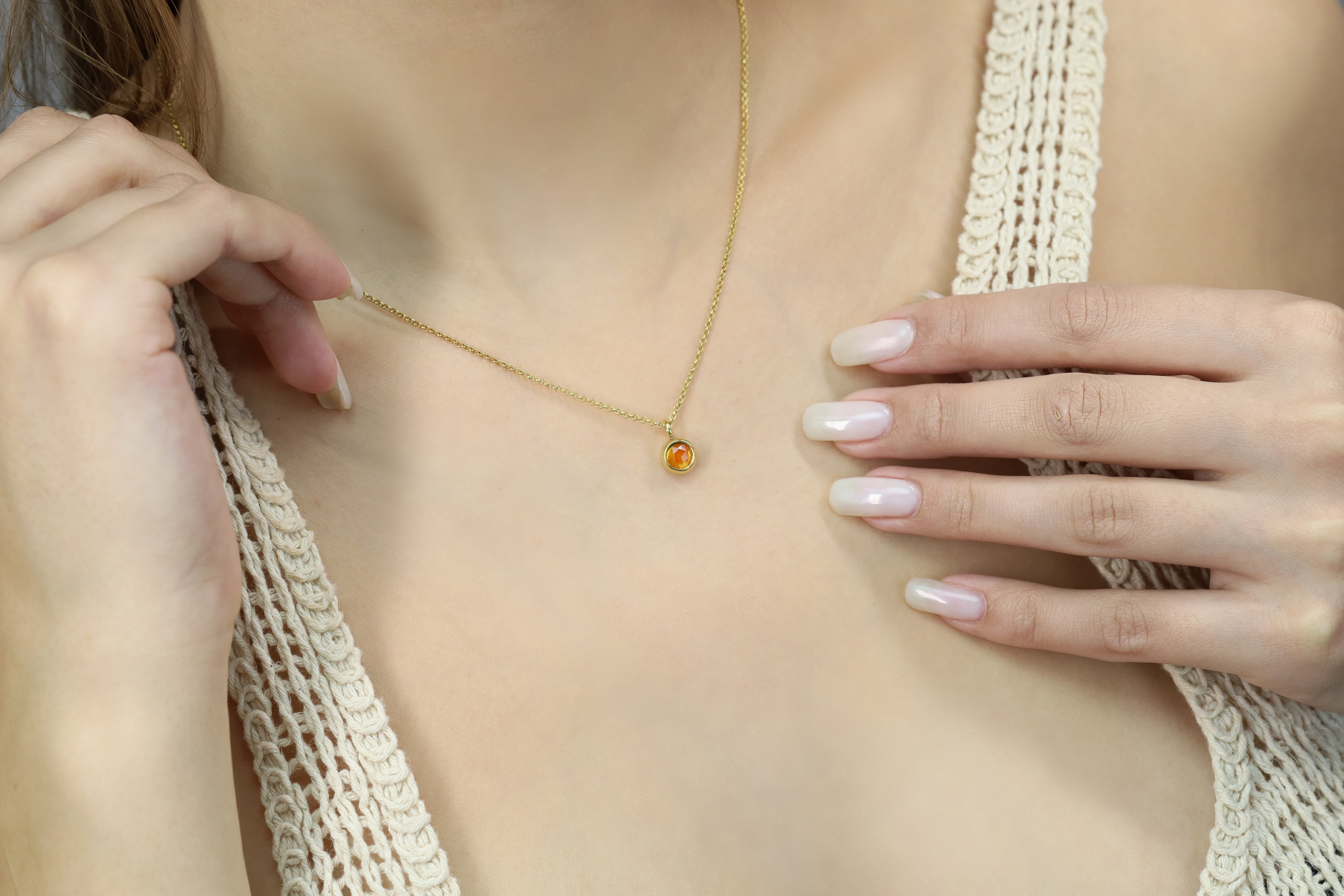 Citrine Pendant Necklace in Gold Bezel Setting necklaces Anemone Limited