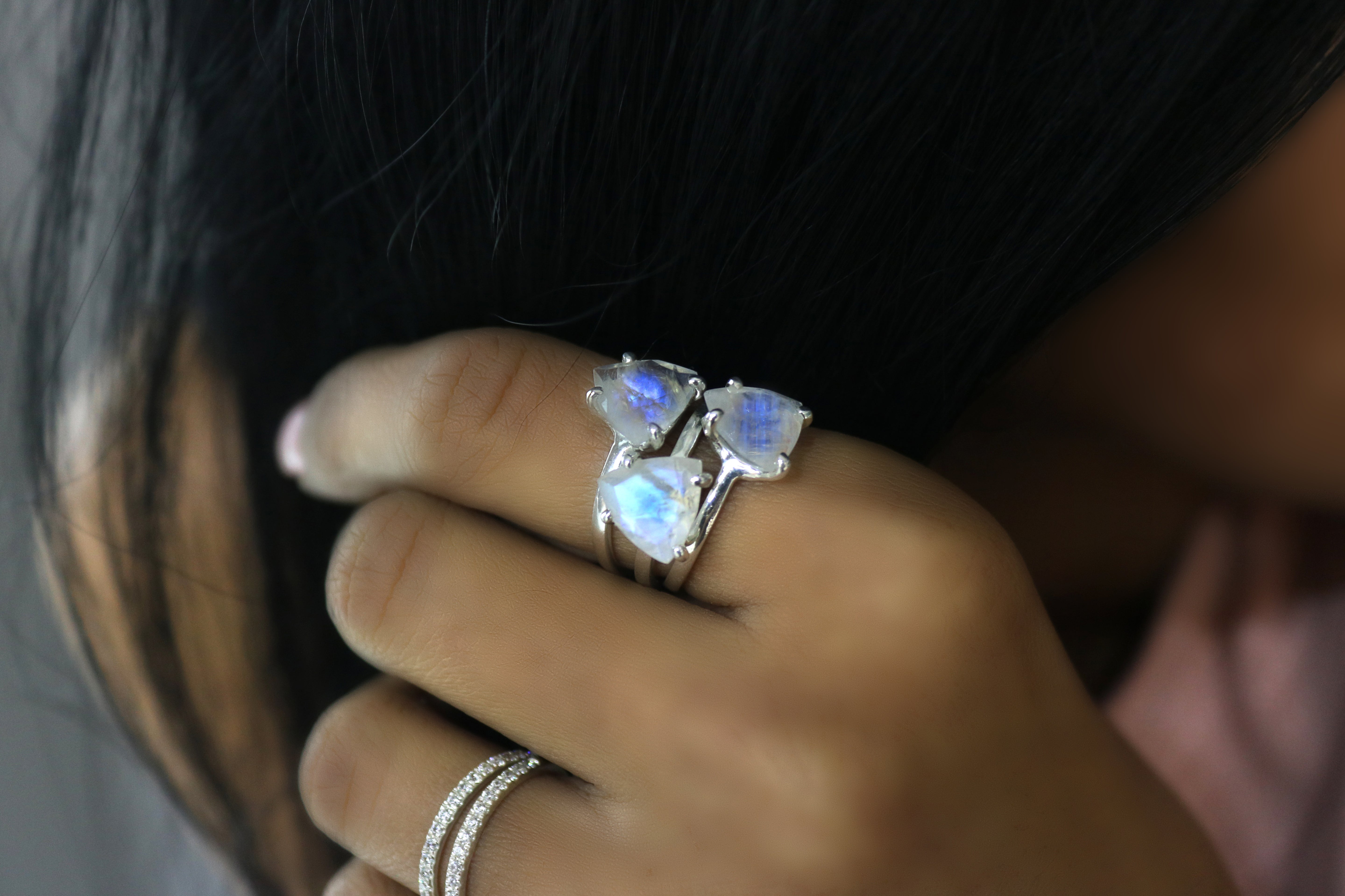 Fascinating Triangle Moonstone Gold Ring Rings Anemone Unique