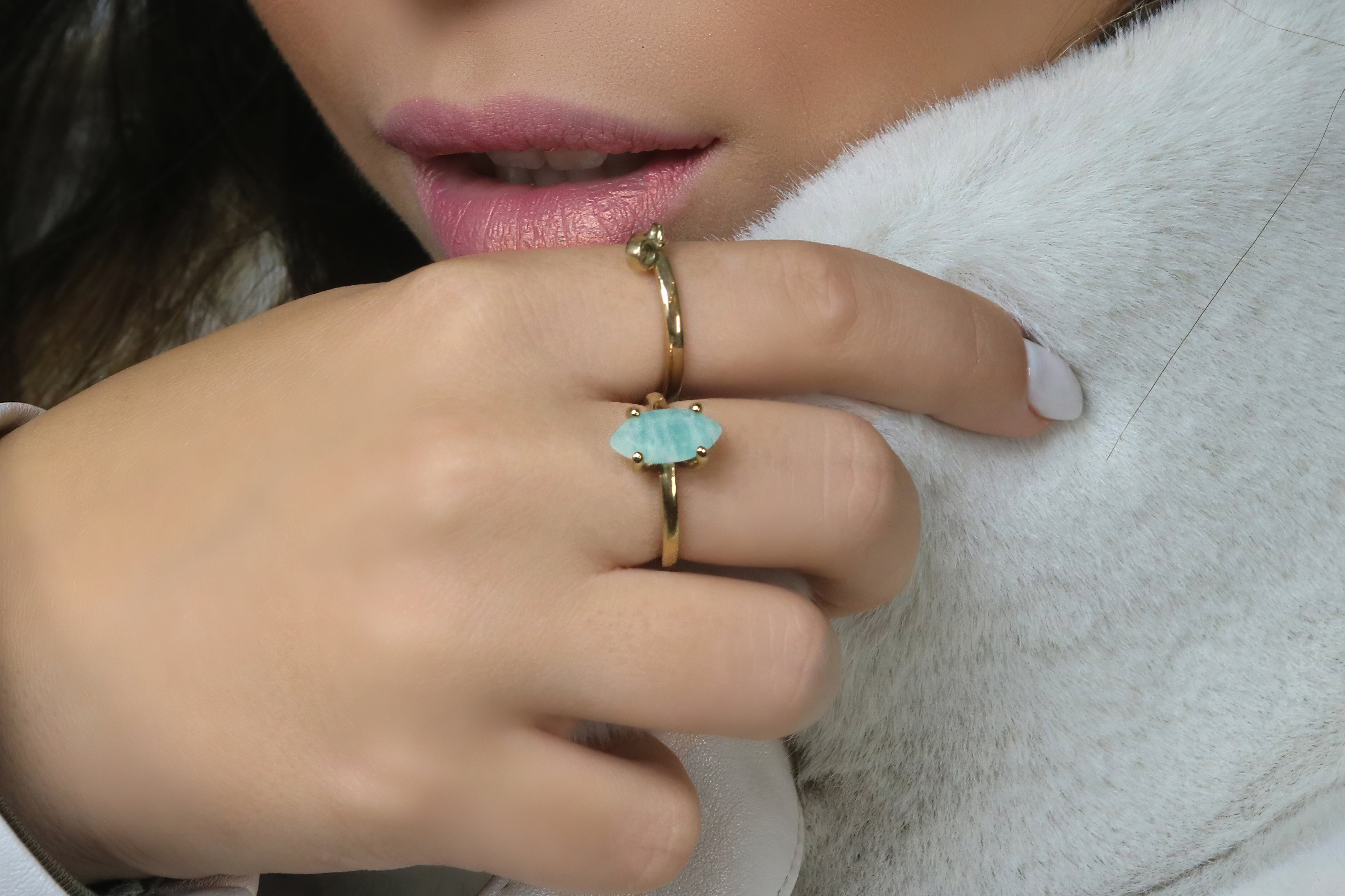 Gold Marquise Amazonite Ring Rings Anemone Unique