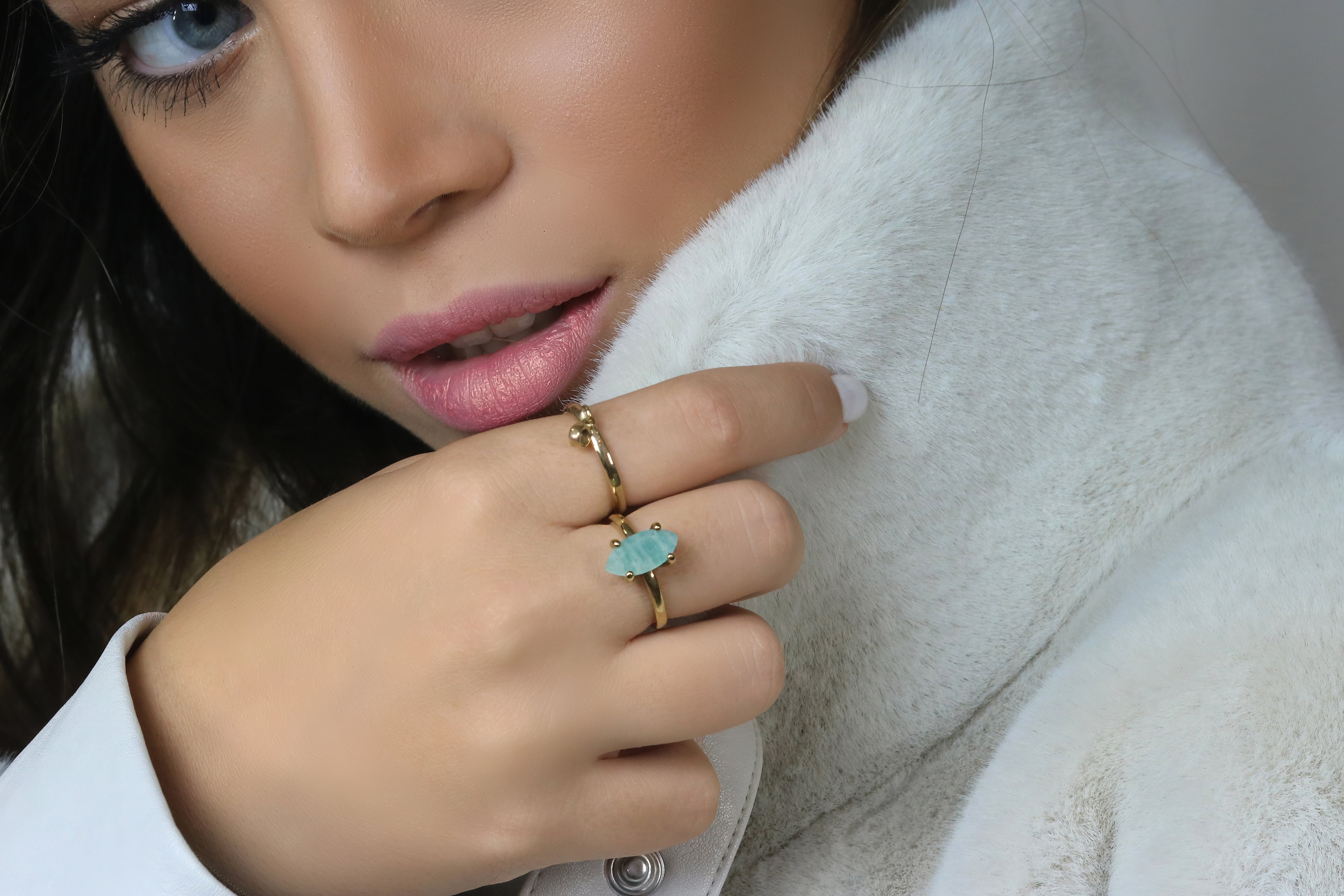 Gold Marquise Amazonite Ring Rings Anemone Unique