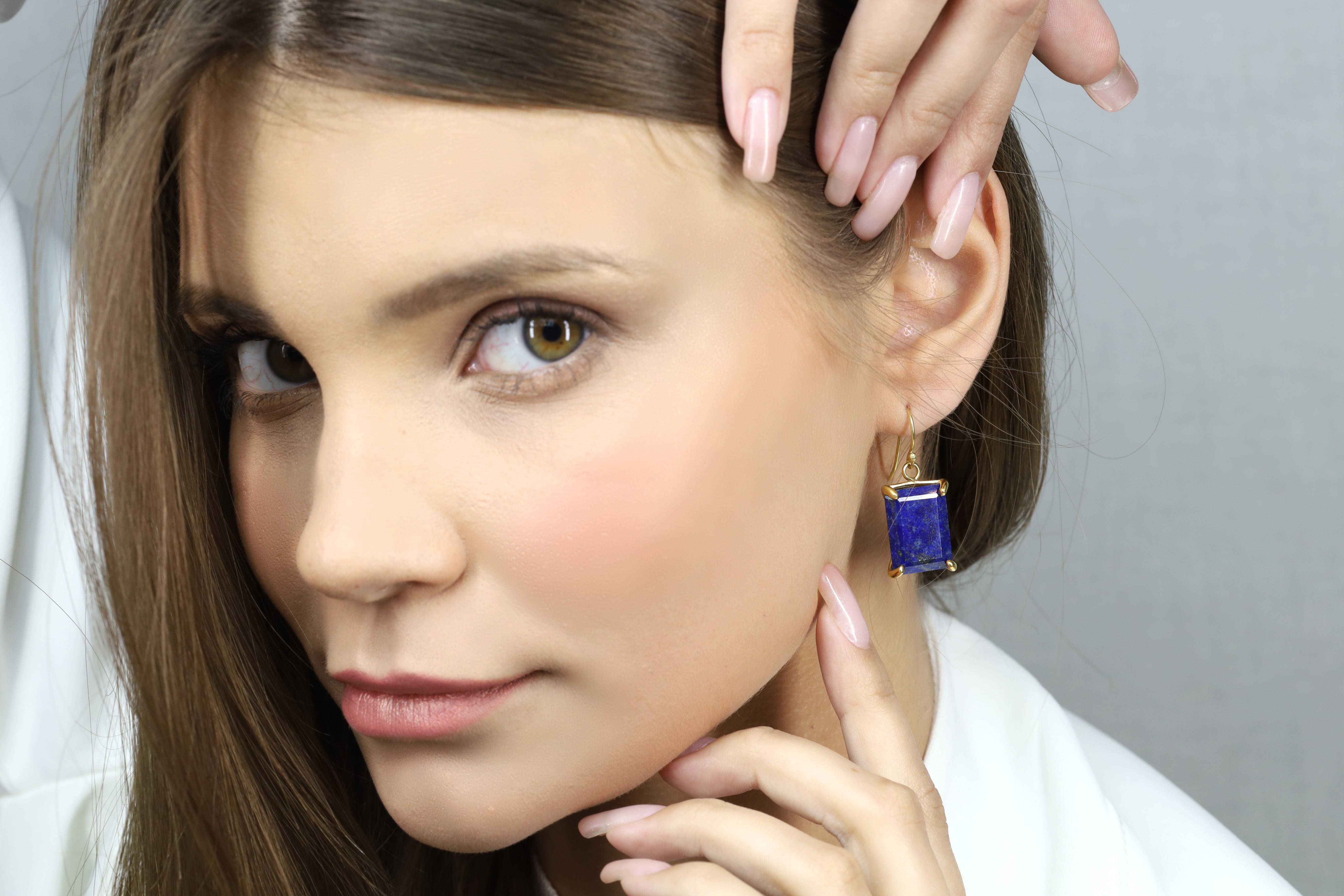 14k Solid Gold Rectangle Lapis Lazuli Earrings Earrings Anemone Jewelry