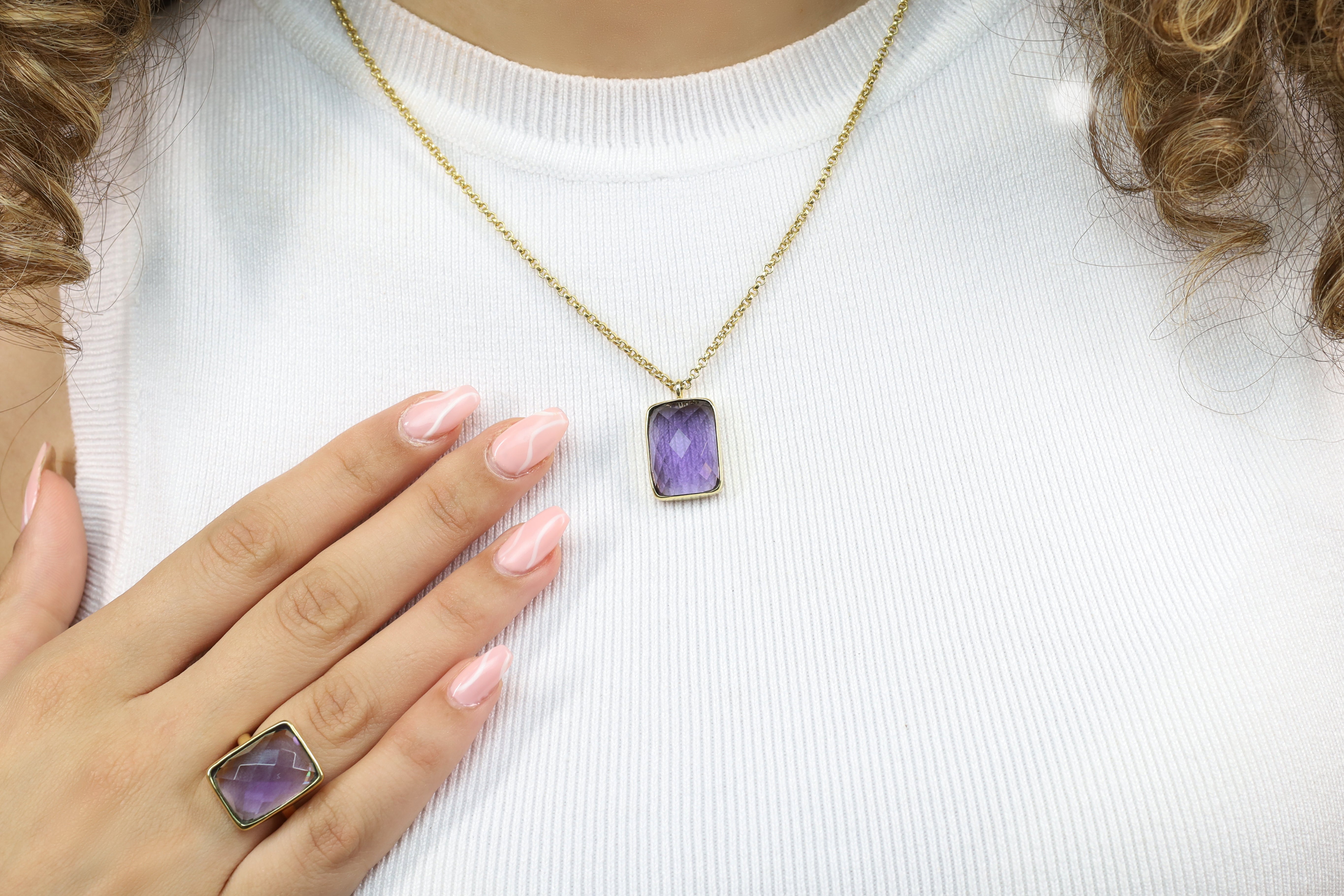 925 Sterling Silver Faceted Rectangle Amethyst Pendant Necklace necklaces Anemone Limited