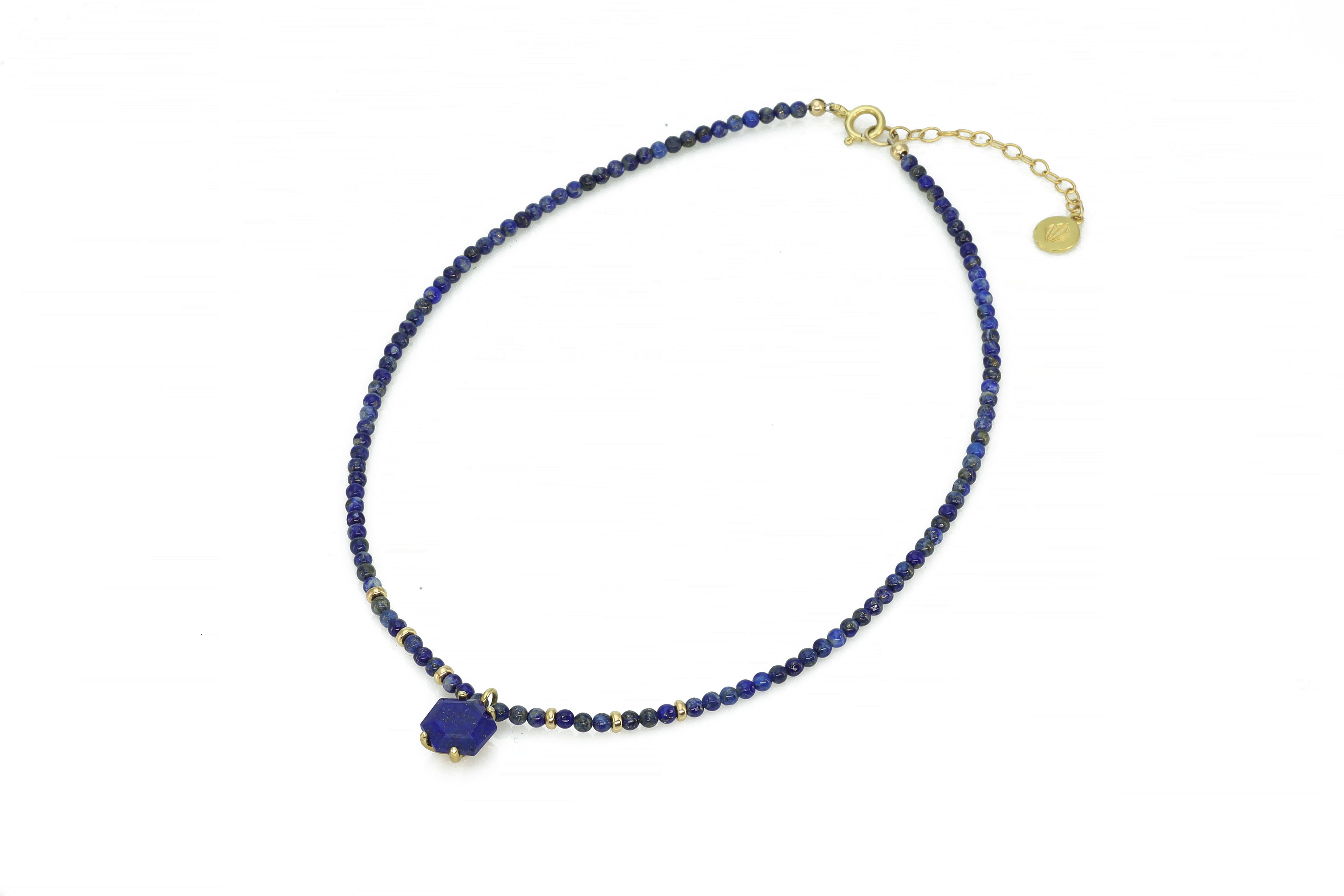 Lapis Lazuli Pendant Beaded Gold Necklace necklaces Anemone Jewelry