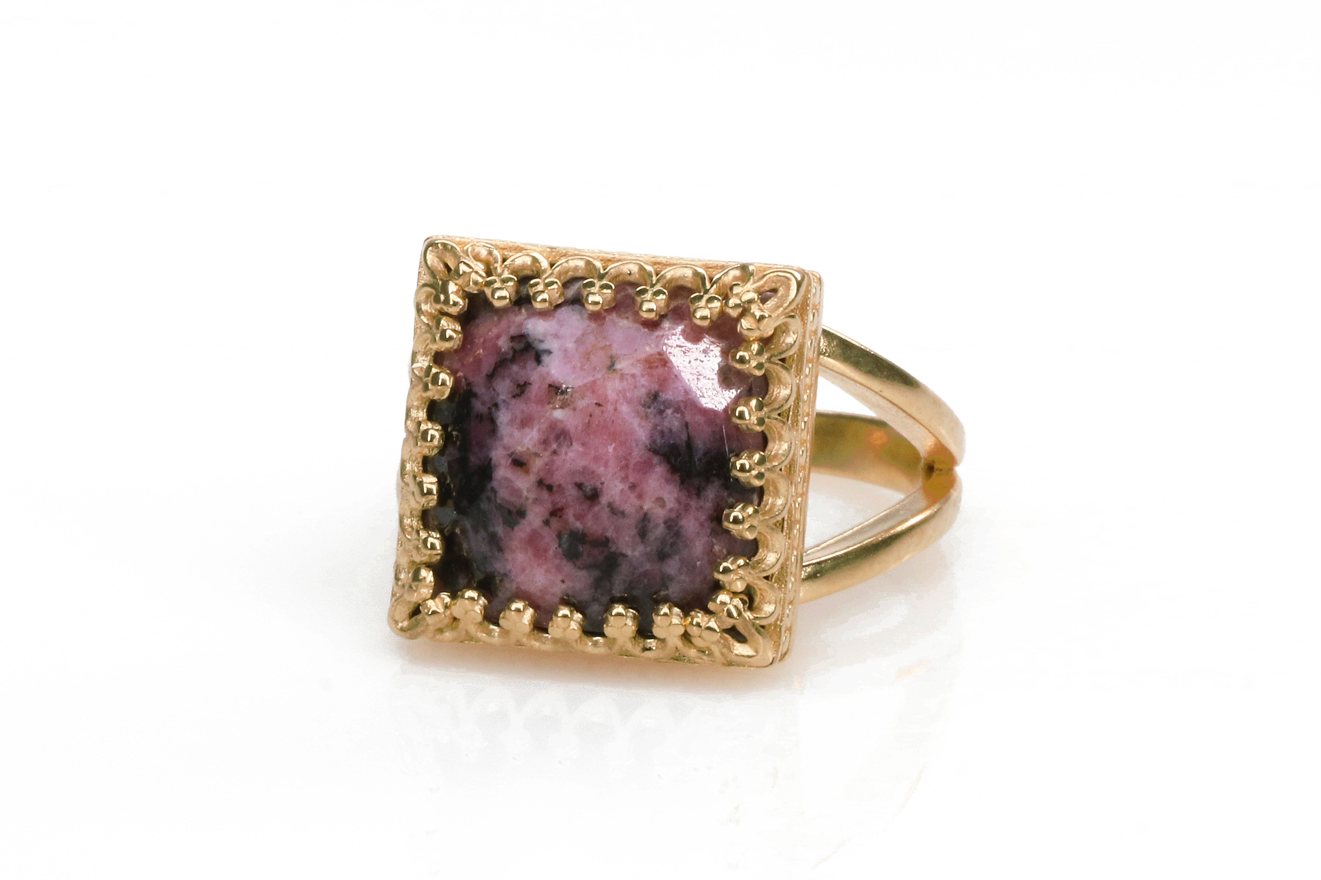 12x12mm Square Cut Red Rhodonite in Silver Rings Anemone Jewelry