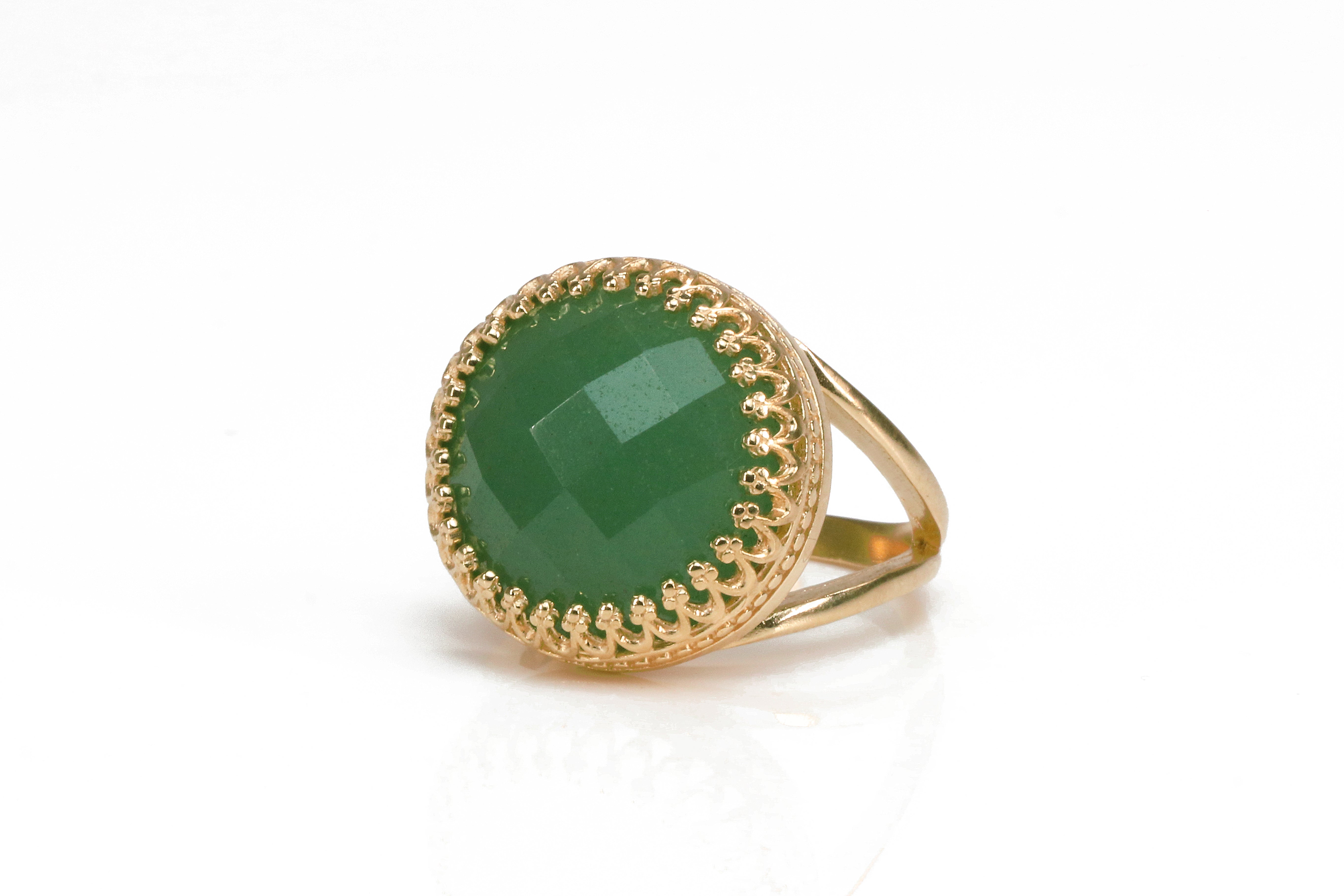 Round Green Aventurine Ring in 925 Silver Rings Anemone Jewelry