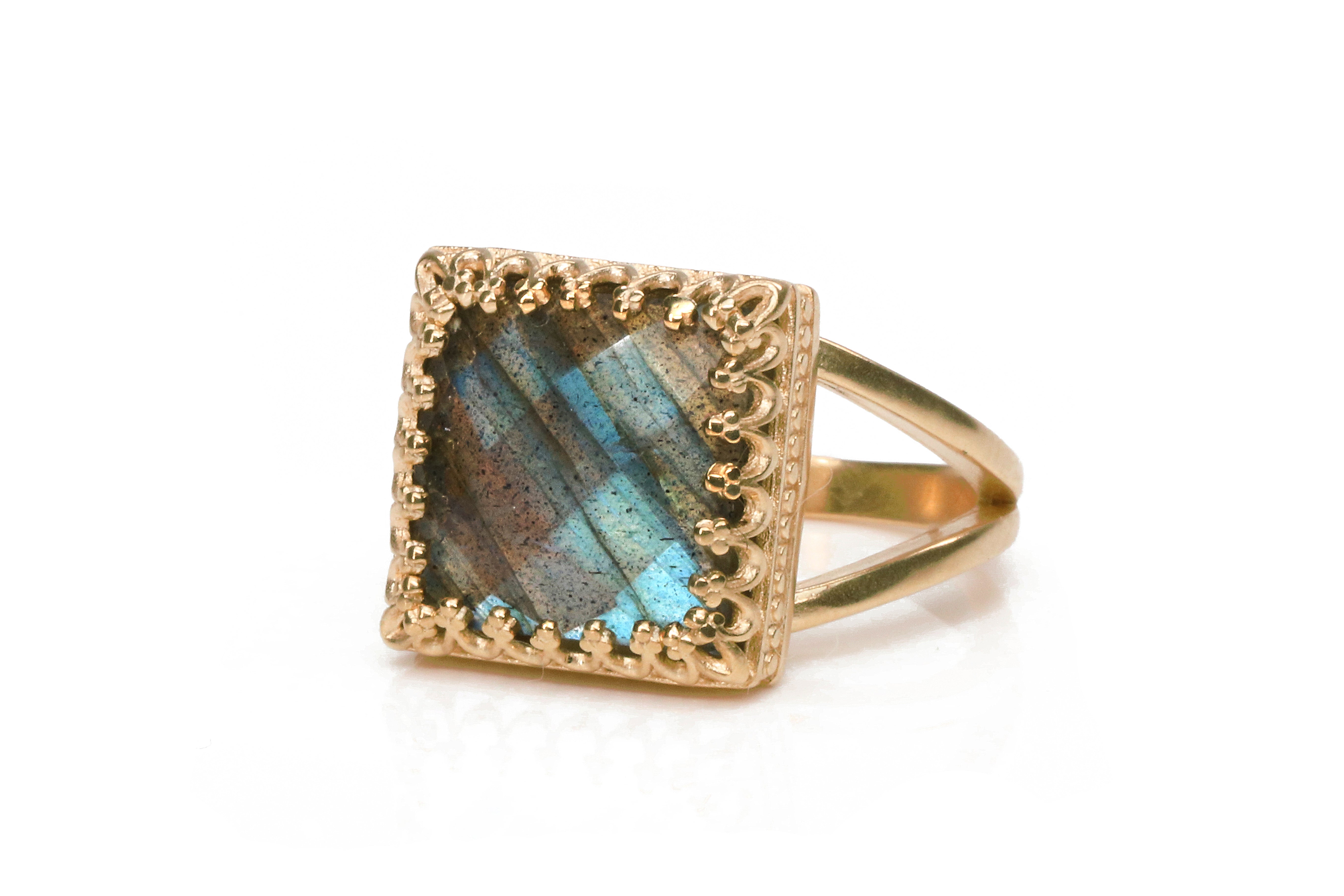 Labradorite Ring with 14k Rose Gold-filled Band Rings Anemone Jewelry
