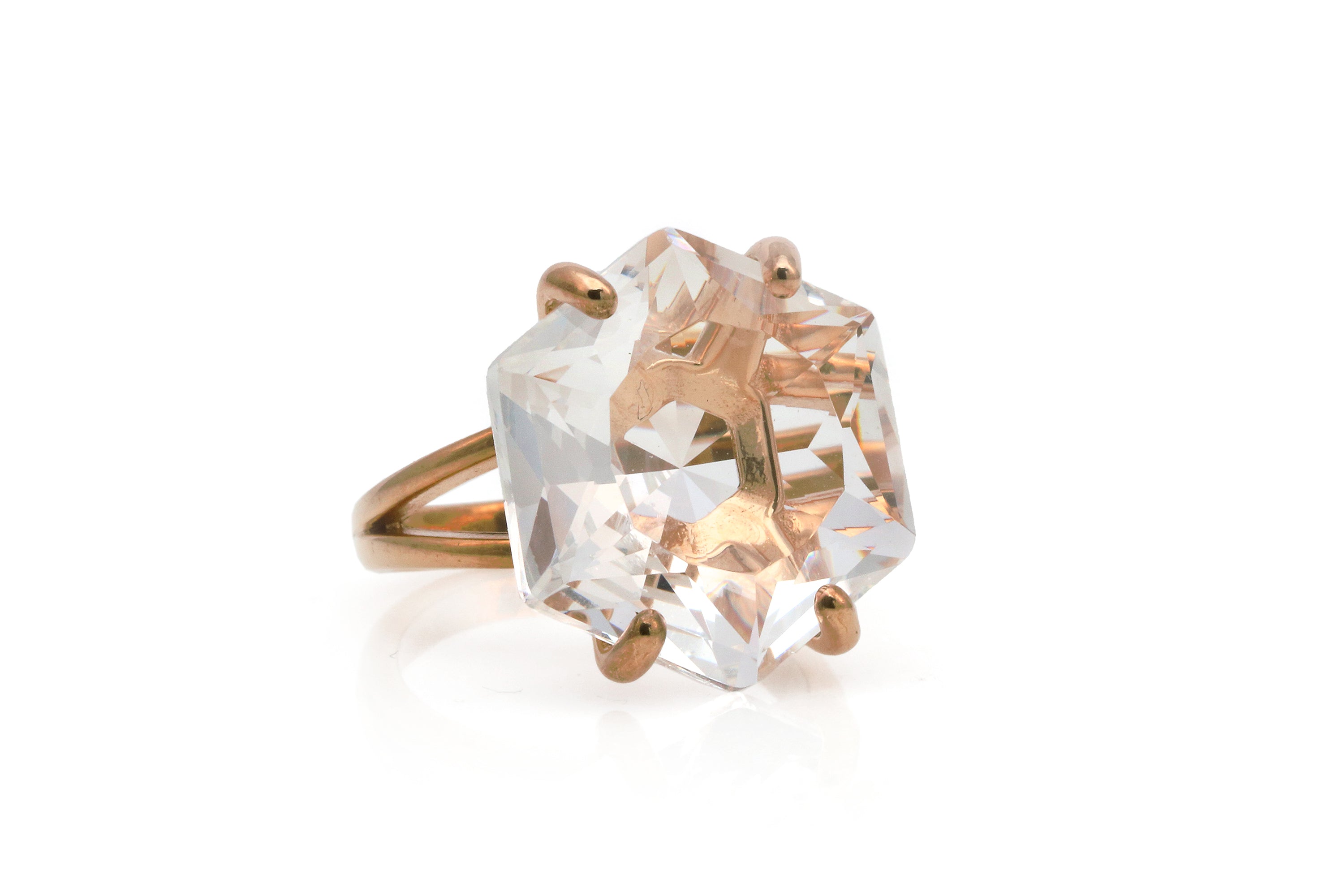 Lustrous Hexagon Cut Crystal Quartz Ring Rings Anemone Jewelry