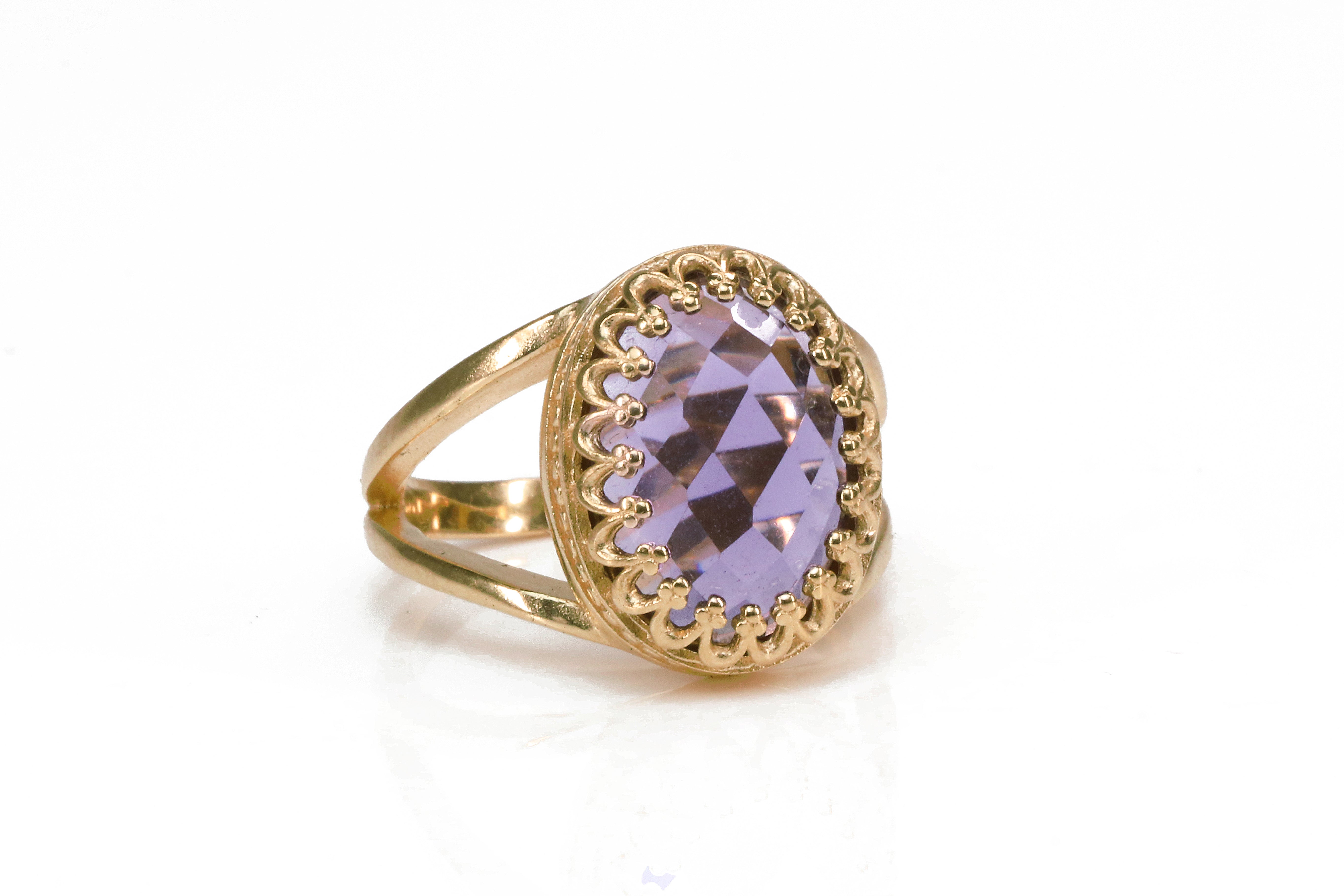 Beauteous Amethyst Ring in 14k Gold-filled Double Band Rings Anemone Jewelry