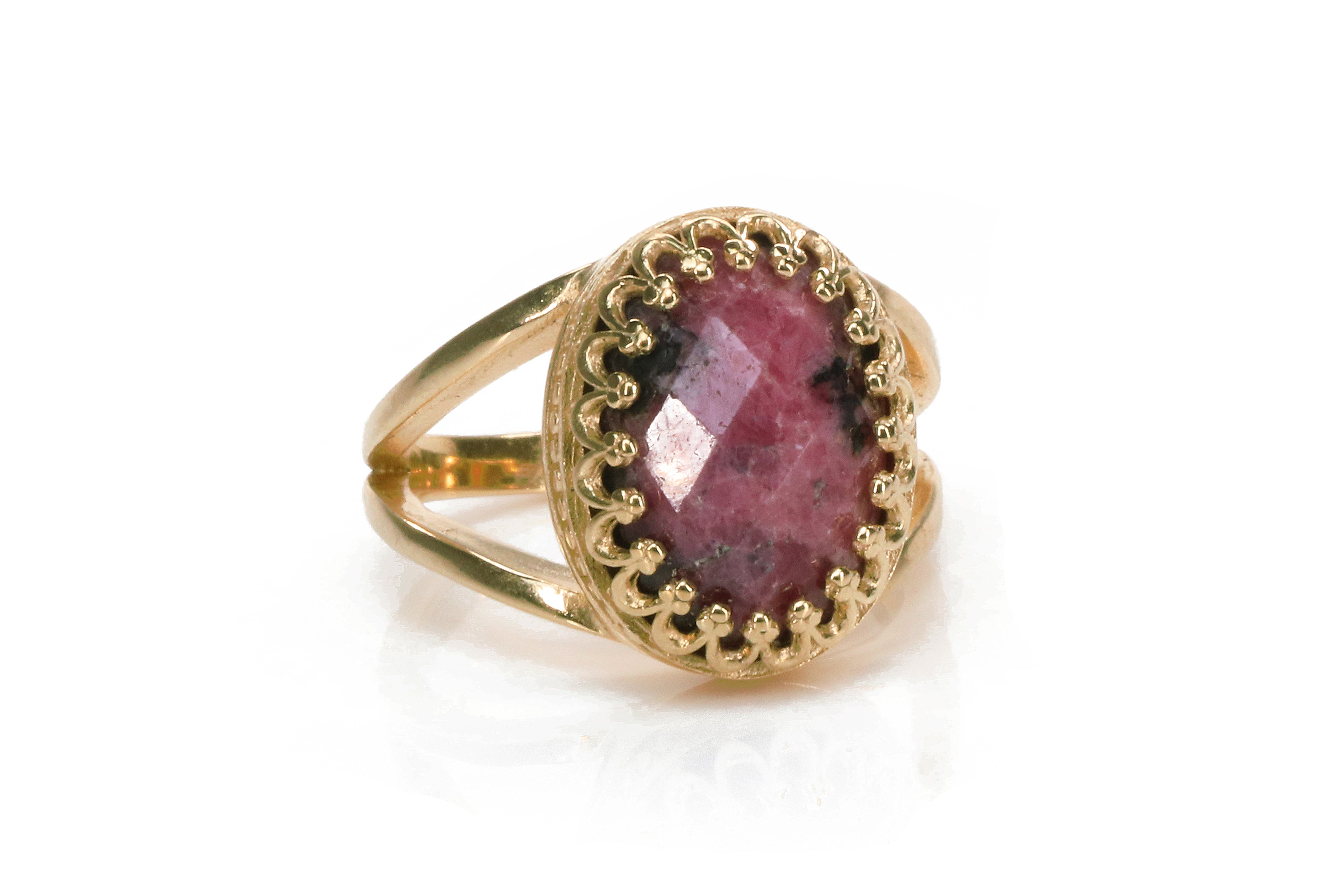 14k Rose Gold Rhodonite Gemstone Ring Rings Anemone Jewelry