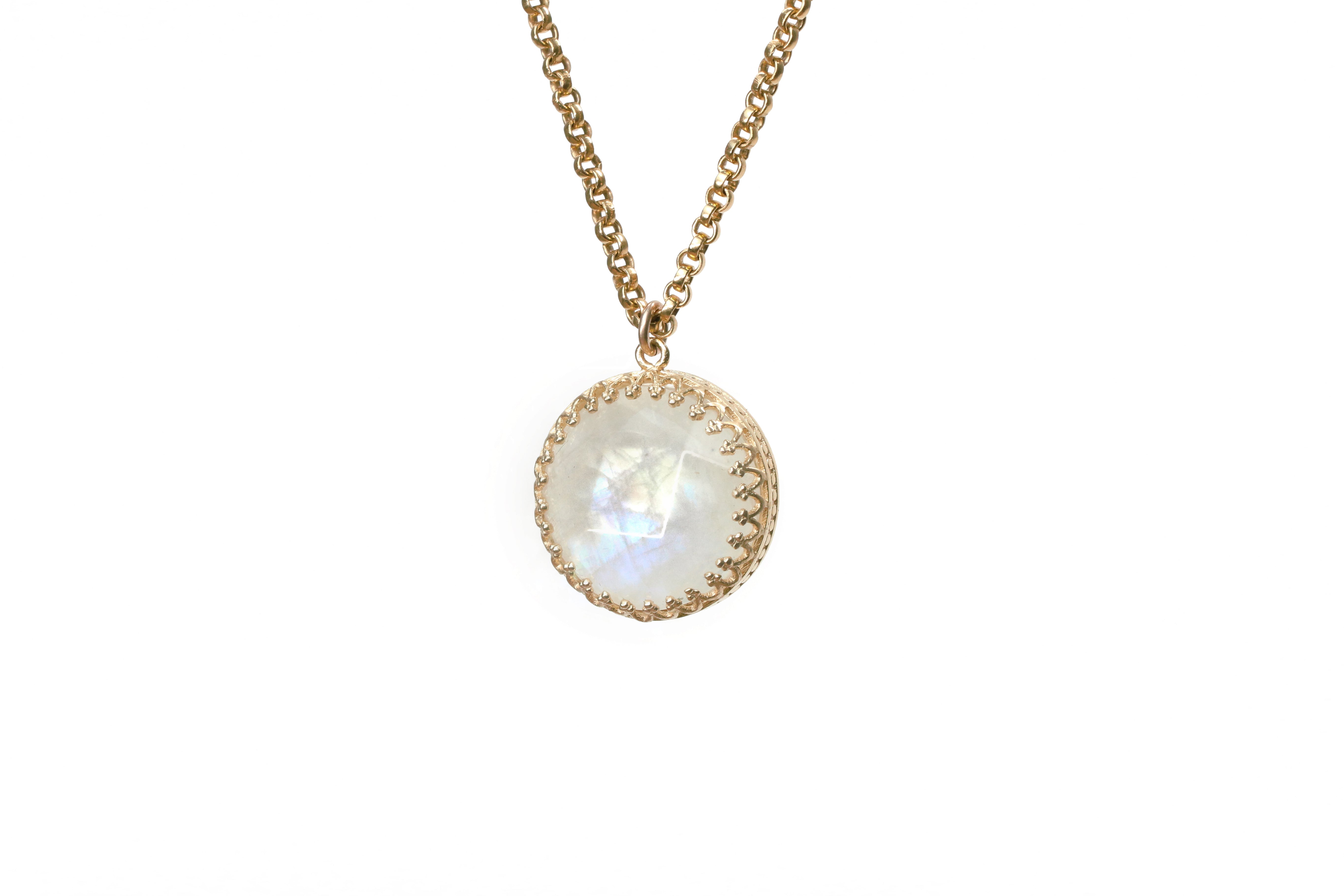 Round Moonstone Gold Pendant Necklace necklaces Anemone Jewelry
