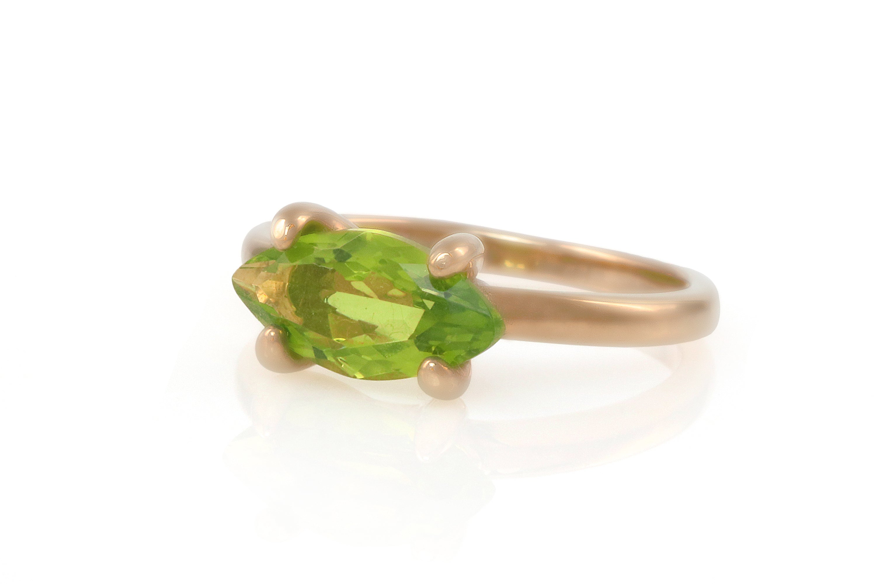 Delicate Peridot Ring in Custom Rose Gold Thin Band Rings Anemone Unique