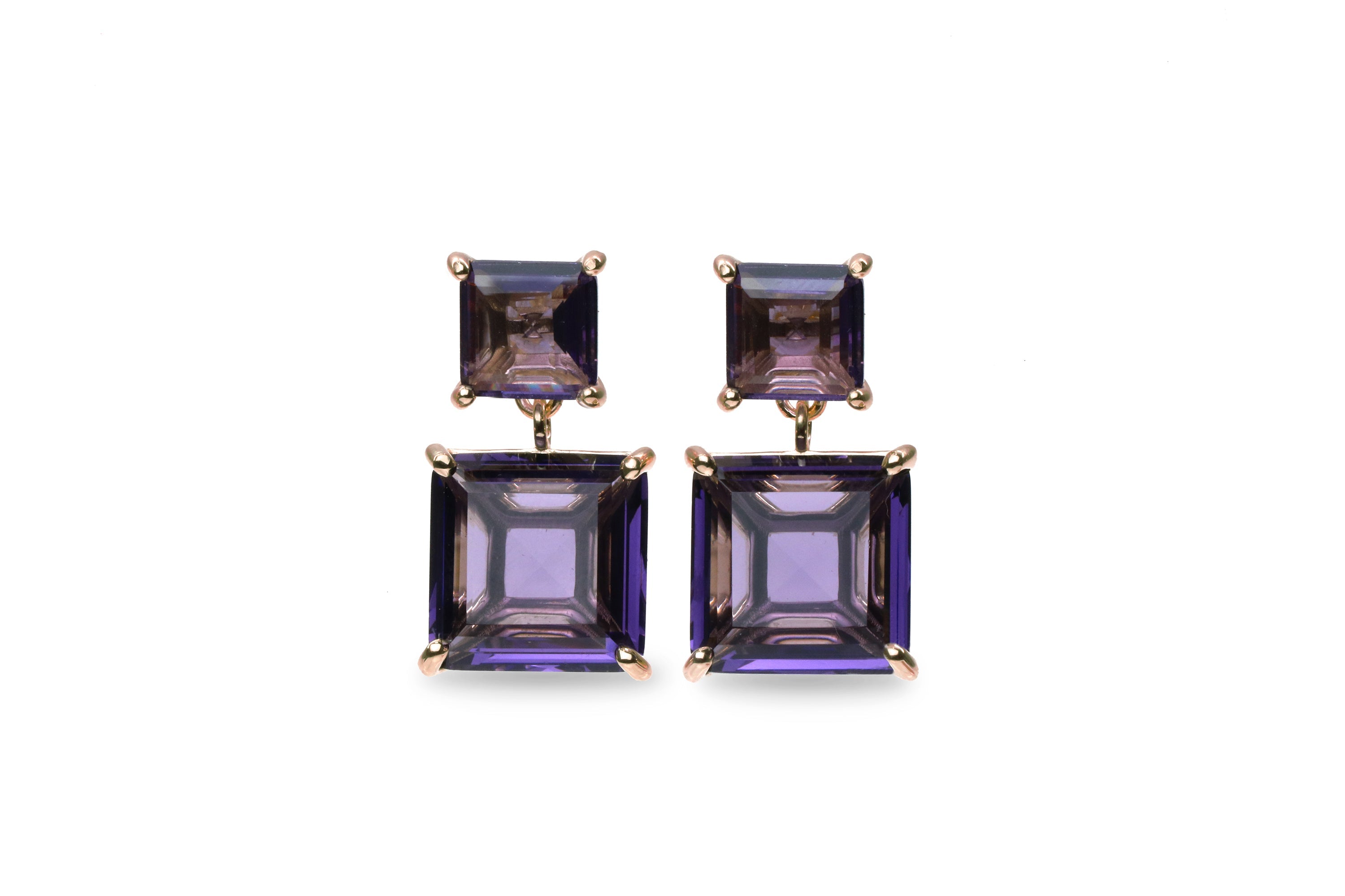 Two-Stone Gold Amethyst Earrings Earrings Anemone Jewelry