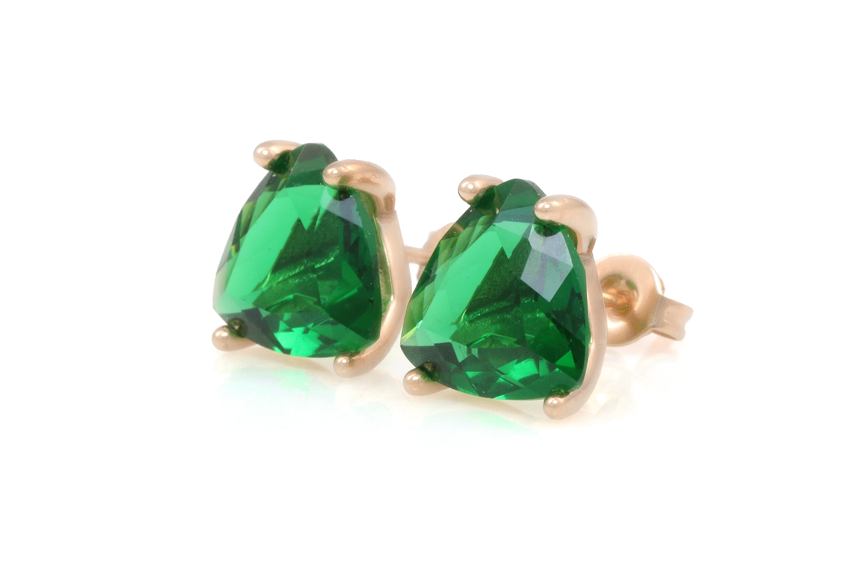 Triangle Cut Emerald Silver Stud Earrings Earrings Anemone Unique