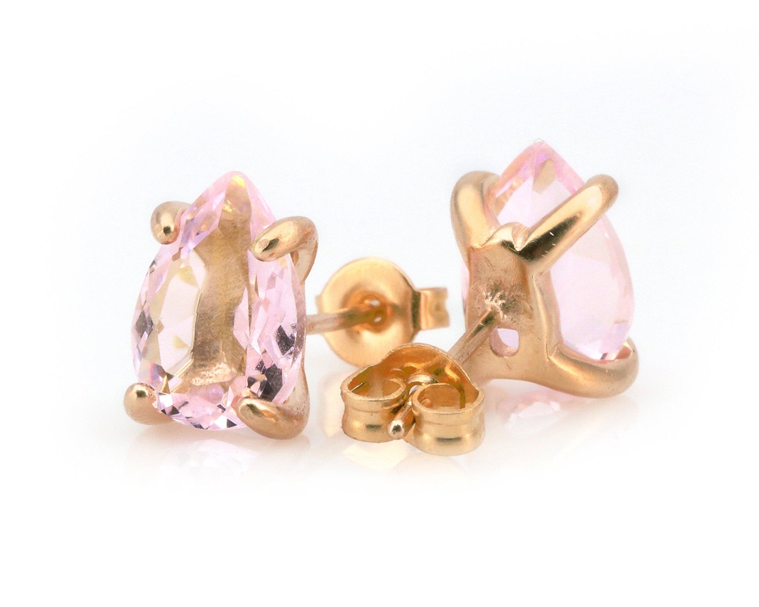 Rose Quartz Handmade Gold Earrings Studs Earrings Anemone Unique