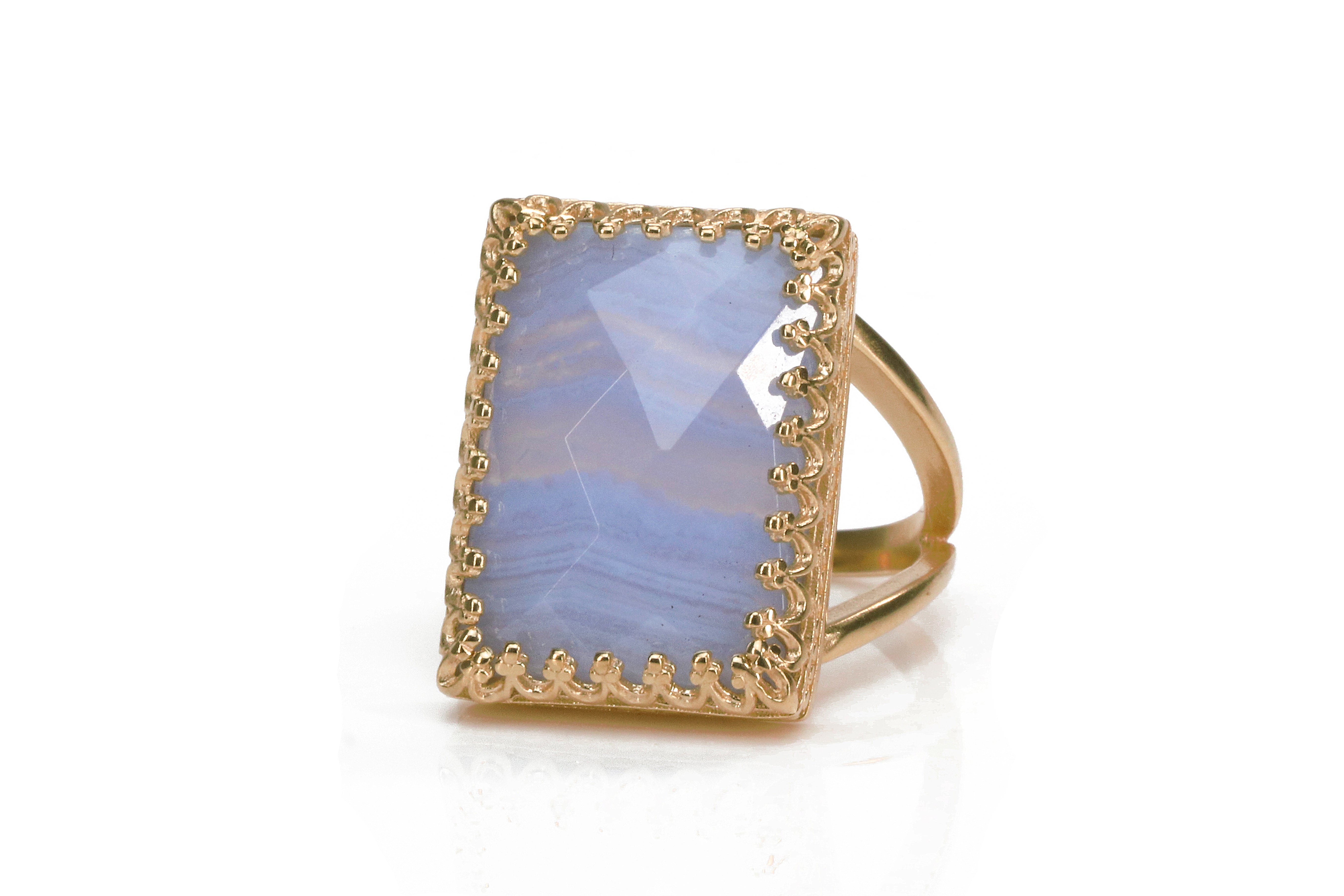 Rectangle Lace Agate Ring in 925 Silver Rings Anemone Jewelry