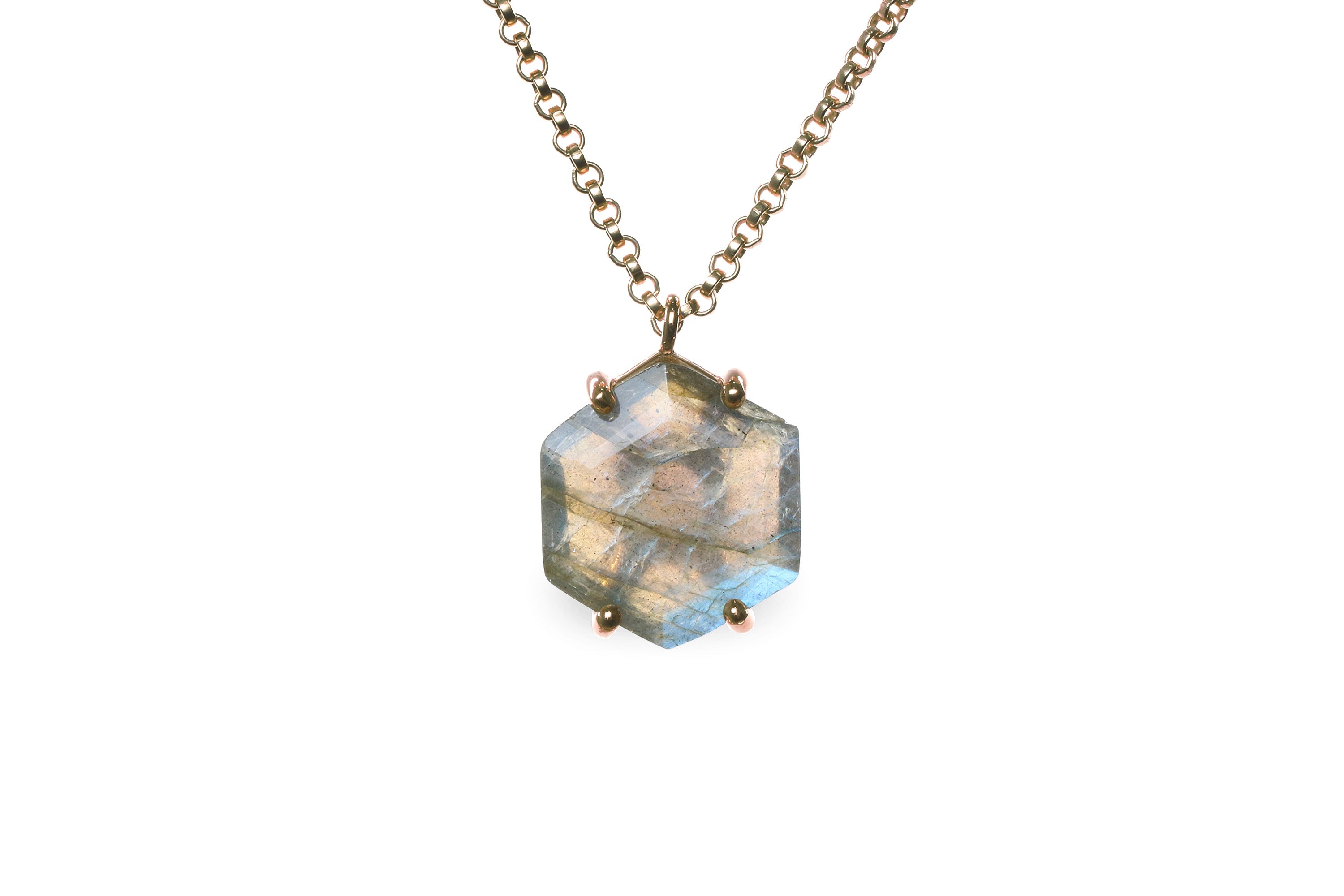 Hexagon Custom Labradorite Pendant Gold Necklace necklaces Anemone Jewelry
