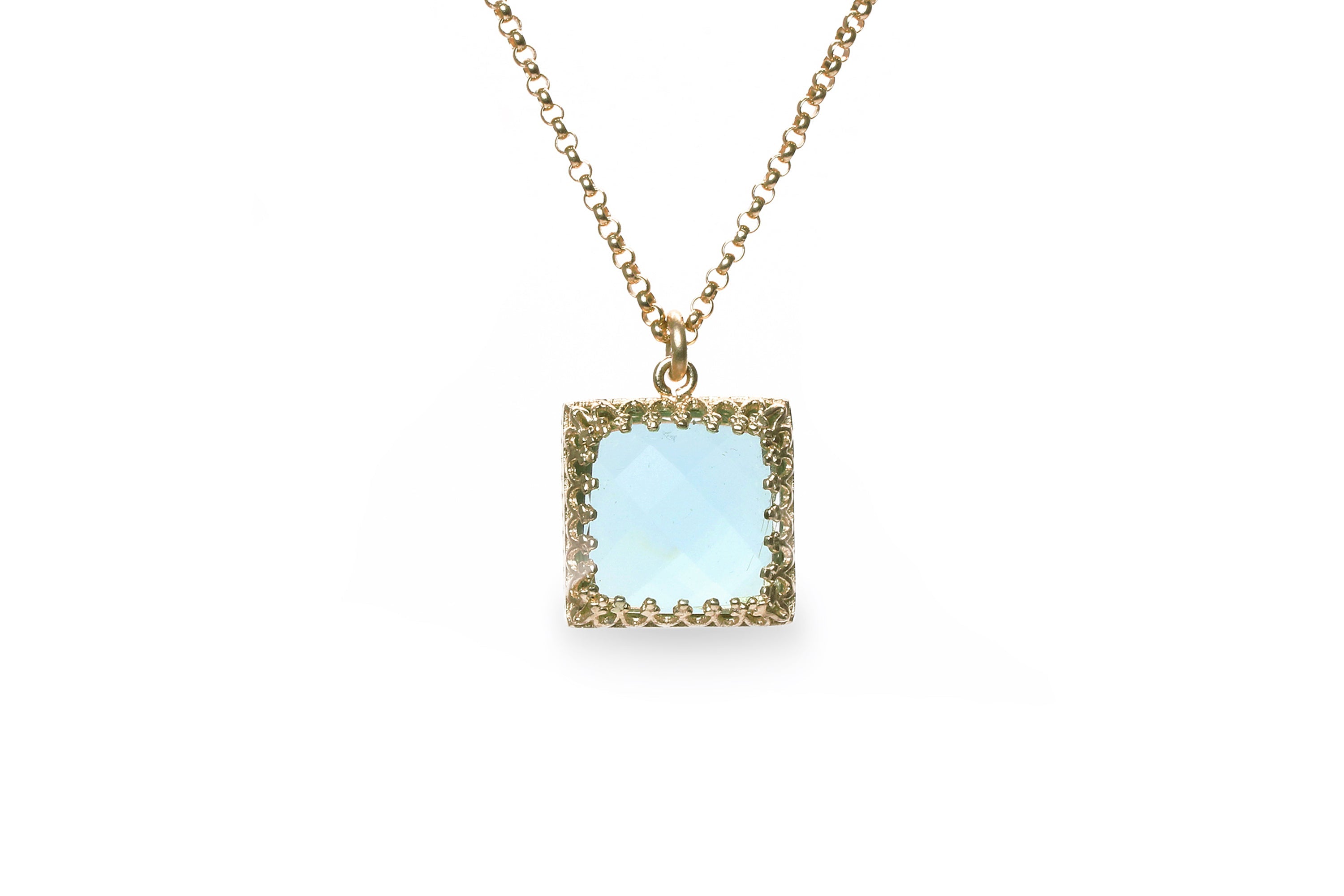 Square Pendant Blue Topaz Necklace for Women necklaces Anemone Jewelry