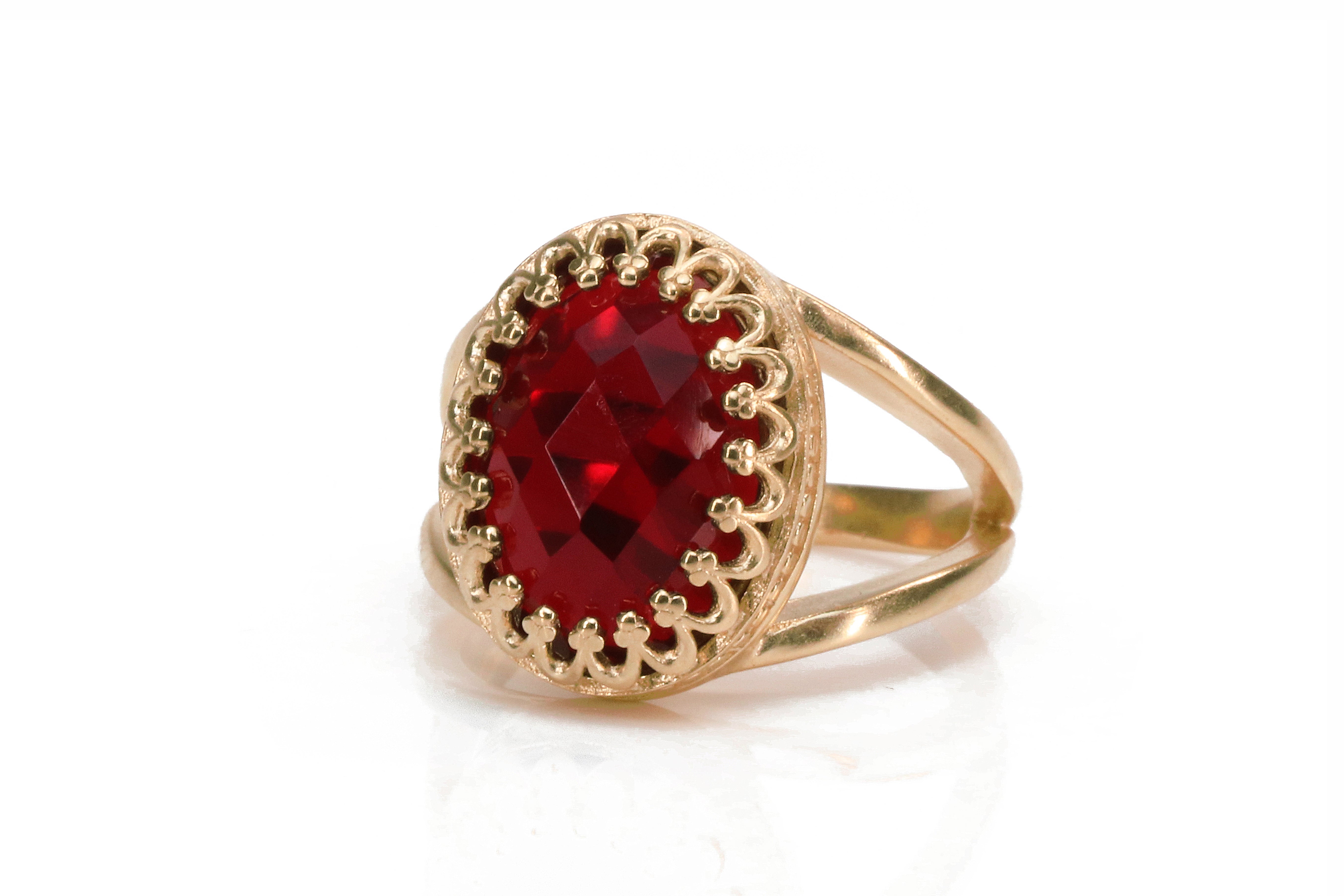 Stunning Red Garnet in 14K Gold - Sterling Silver Rings Anemone Jewelry