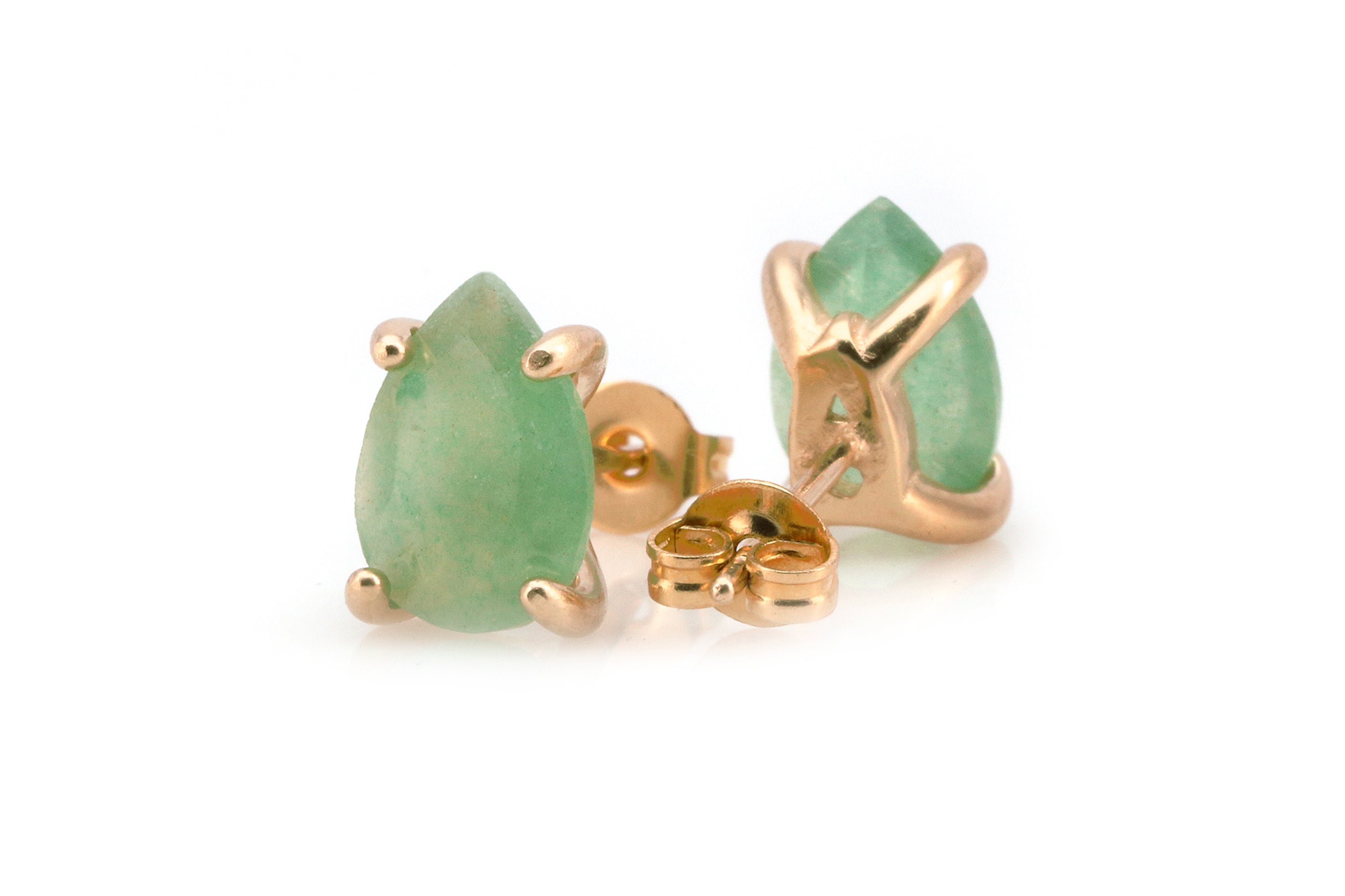Delicate Green Aventurine Gold Stud Earrings Earrings Anemone Unique