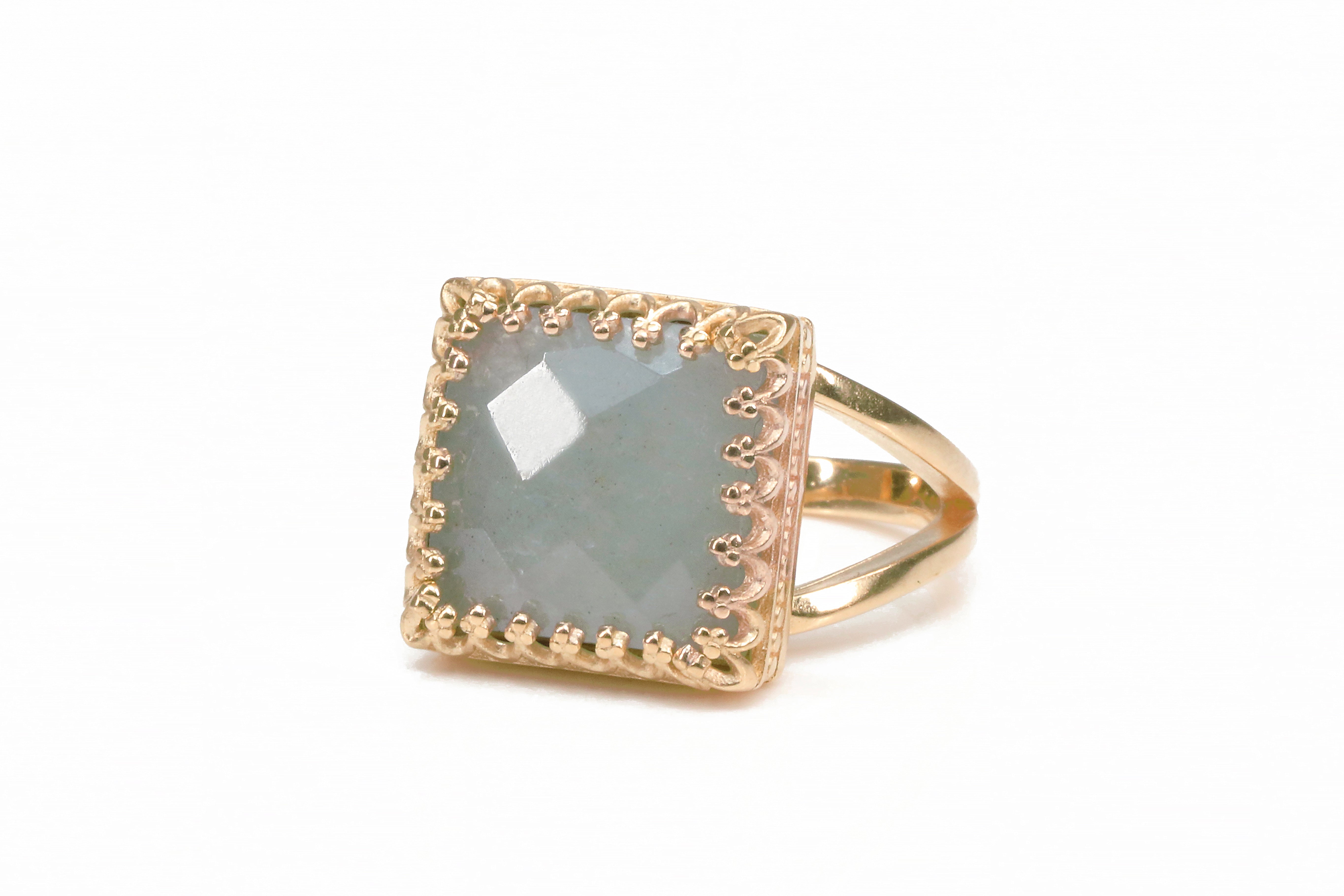 Elegant Square Aquamarine 925 Sterling Silver Ring Rings Anemone Jewelry