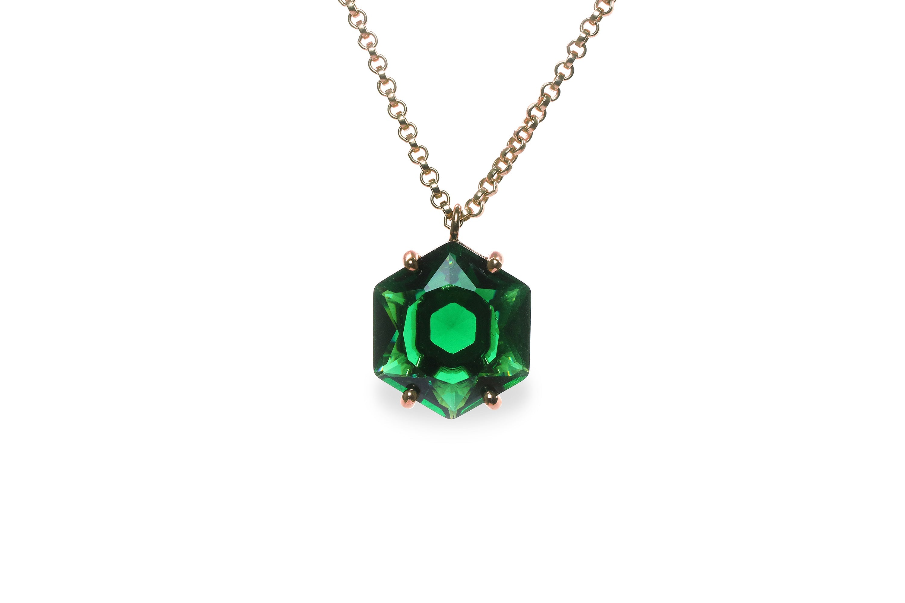 Artisan Hexagon Emerald Gold Filled Necklace necklaces Anemone Jewelry